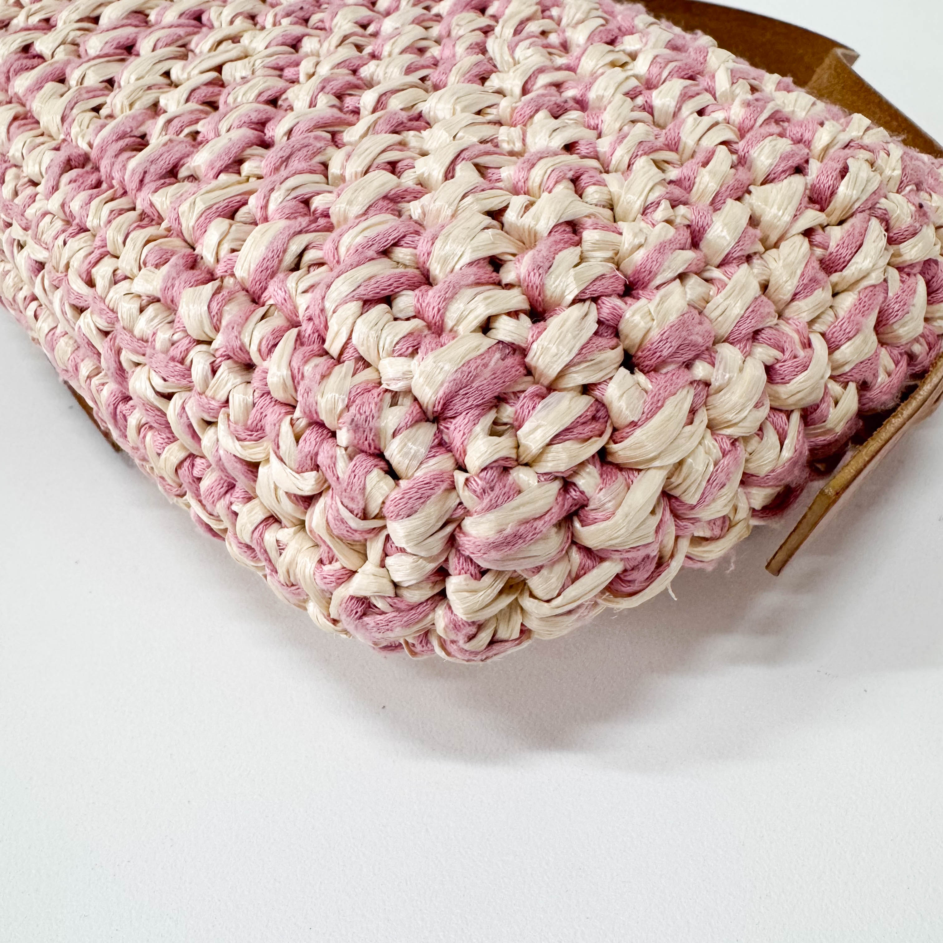 Baguette Pink Woven Cotton & Raffia Shoulder Bag