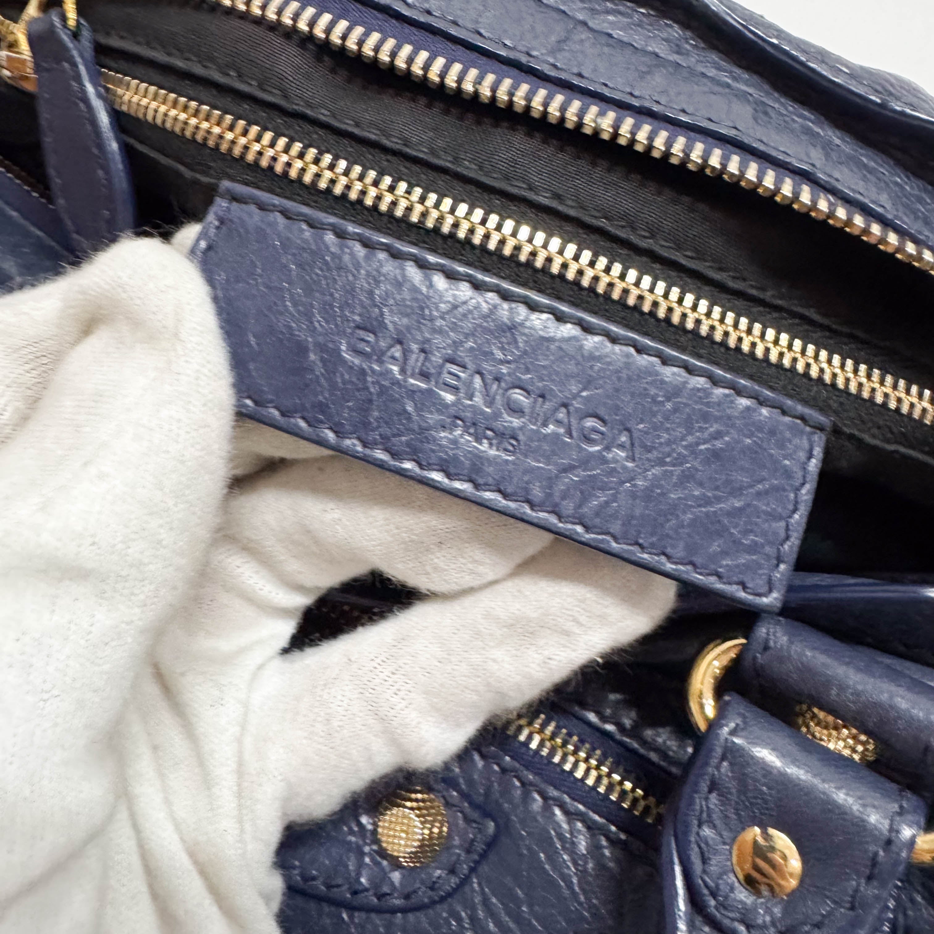 The Giant City Navy Lambskin Two Way Bag