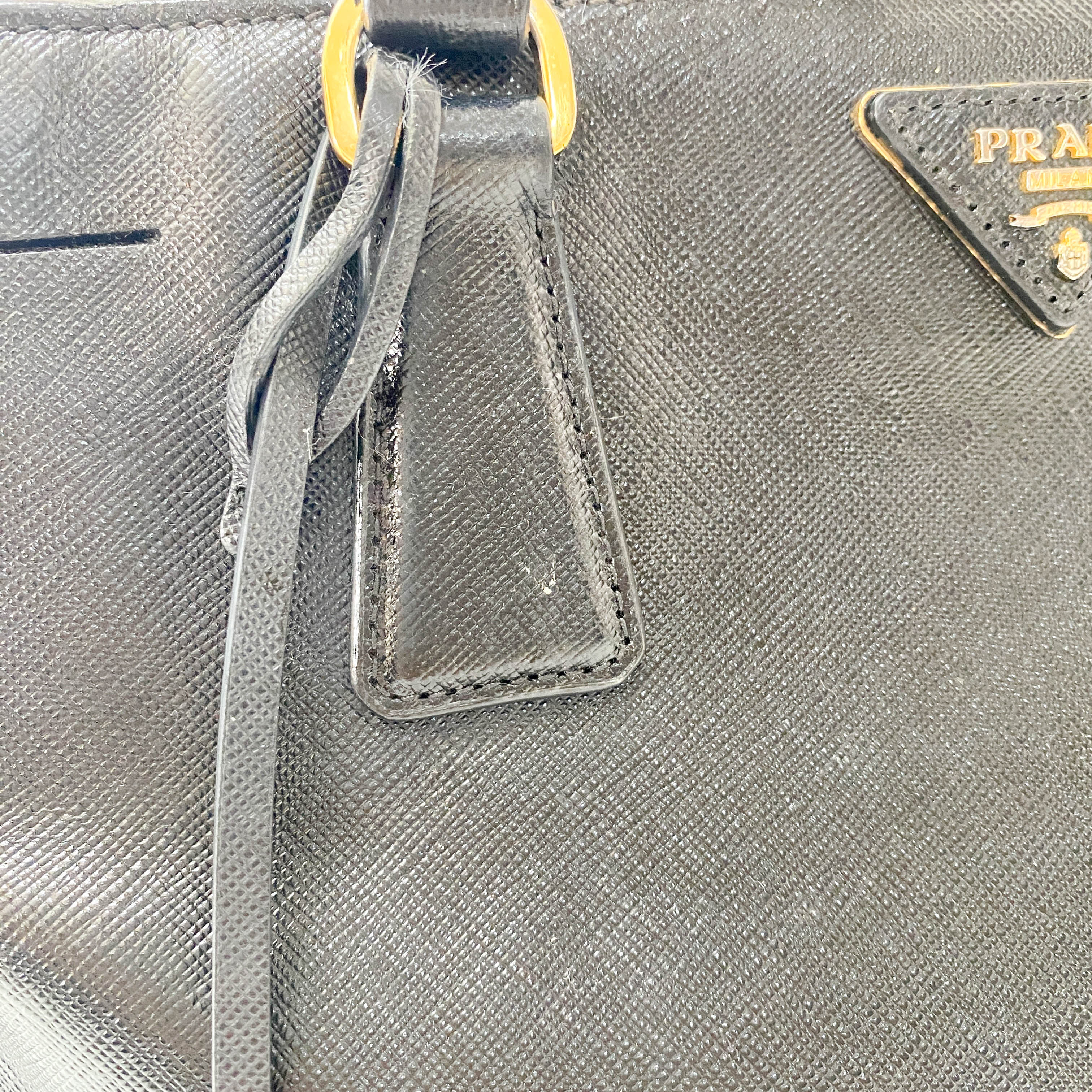 Galleria Black Leather Top Handle Bag