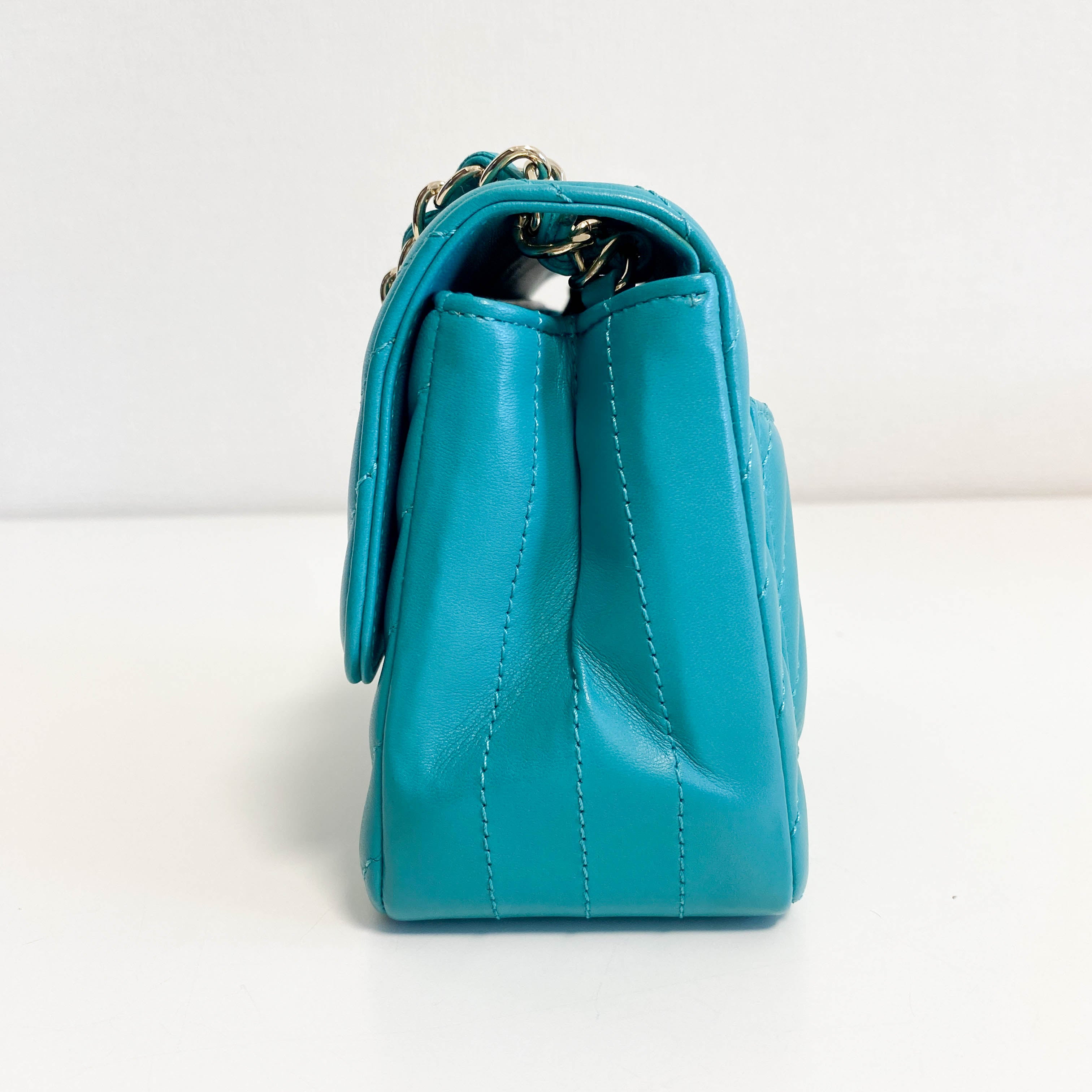 Chevron Classic Mini Rectangular Single Flap Turquoise Shouler Bag