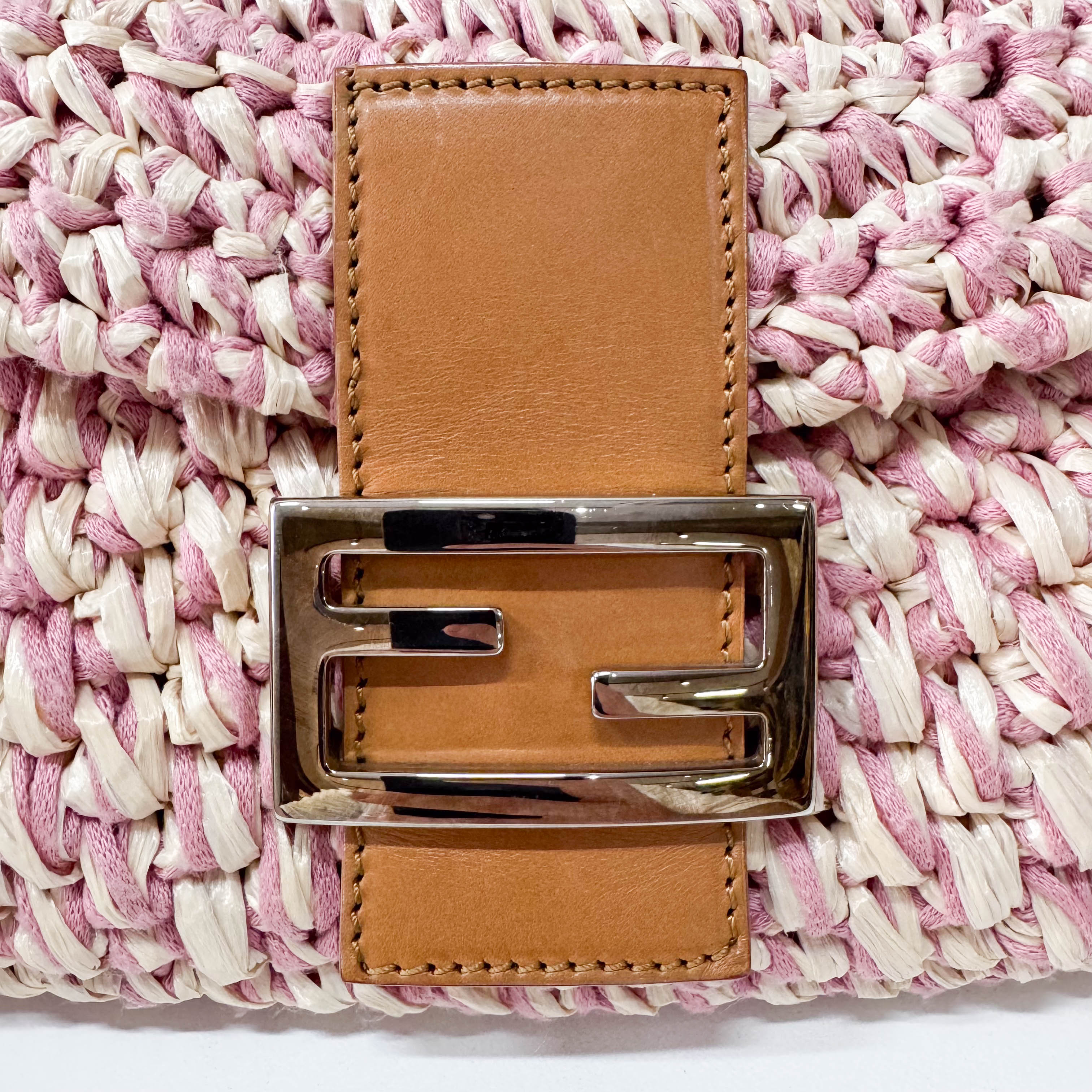 Baguette Pink Woven Cotton & Raffia Shoulder Bag