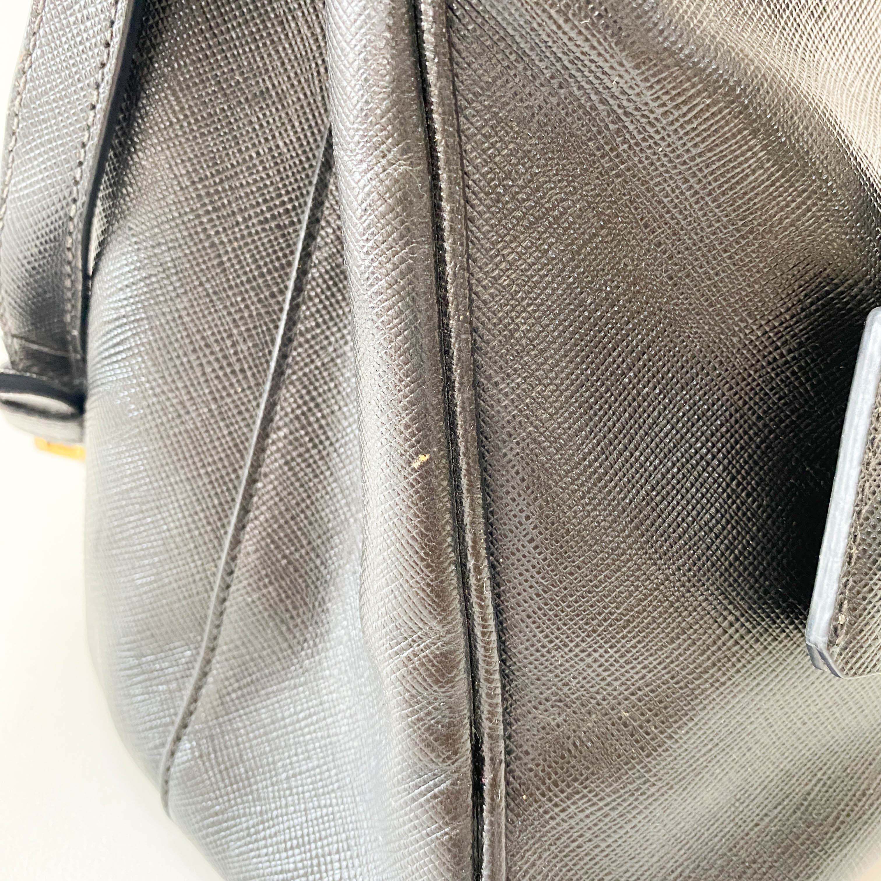 Galleria Black Leather Top Handle Bag