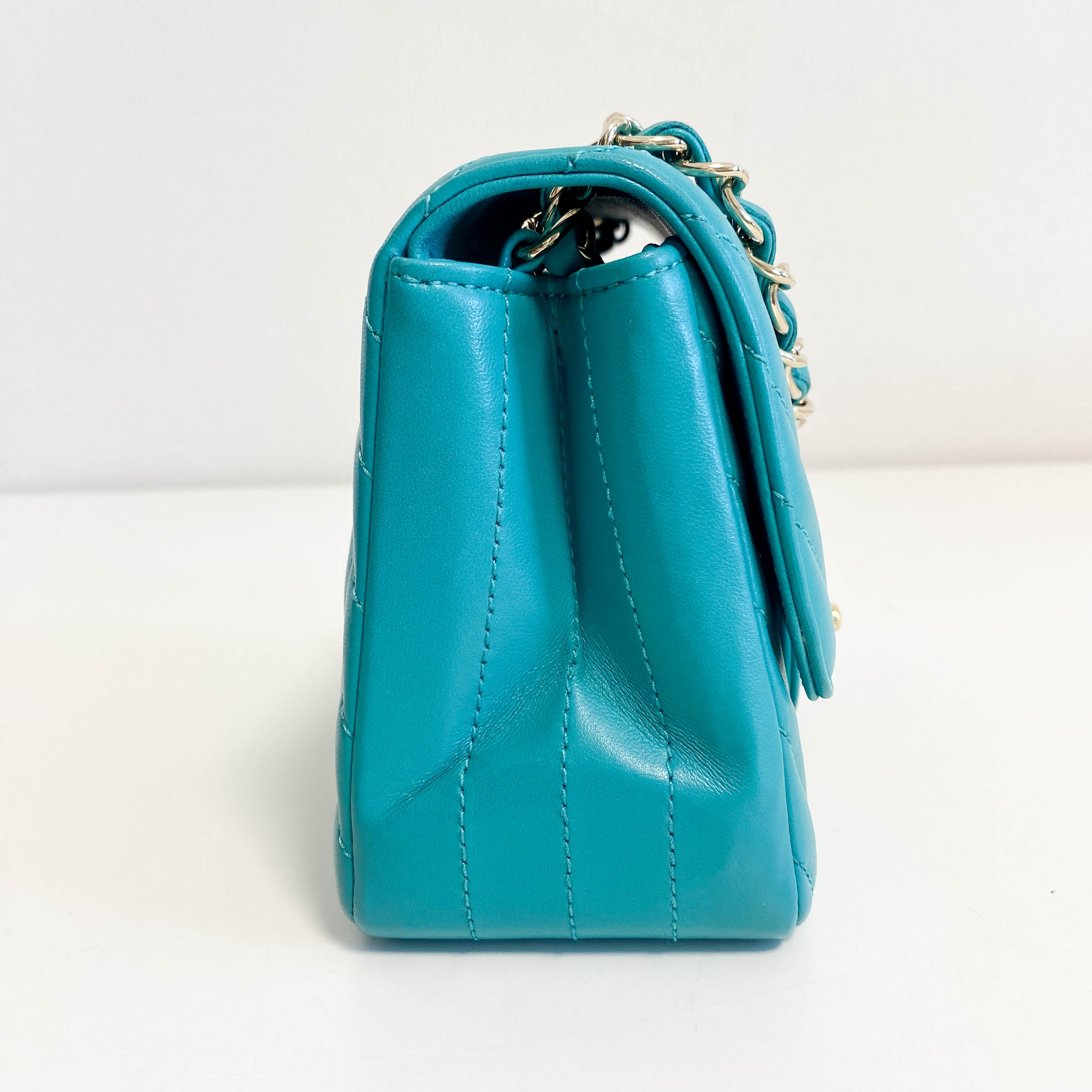 Chevron Classic Mini Rectangular Single Flap Turquoise Shouler Bag