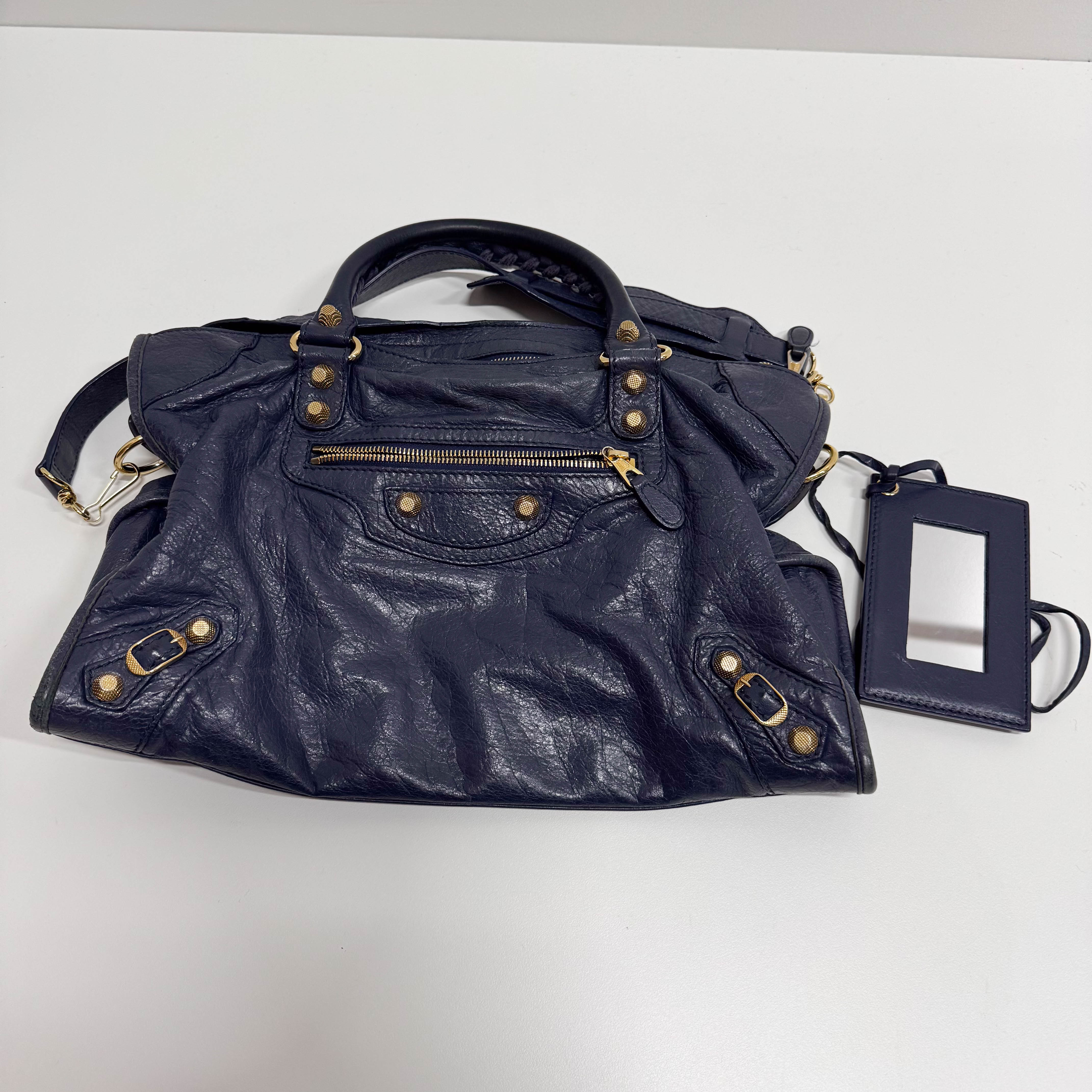 The Giant City Navy Lambskin Two Way Bag