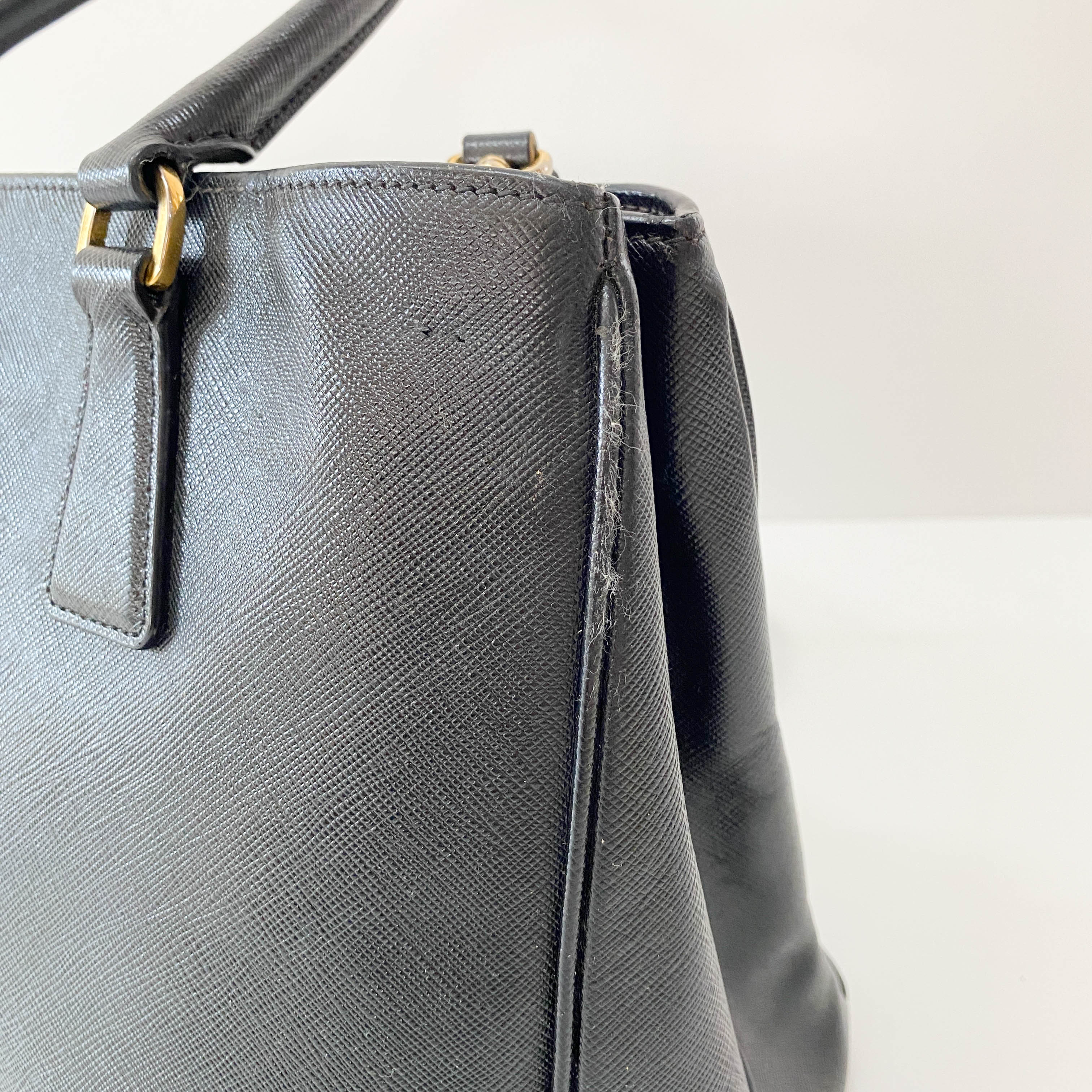 Galleria Black Leather Top Handle Bag