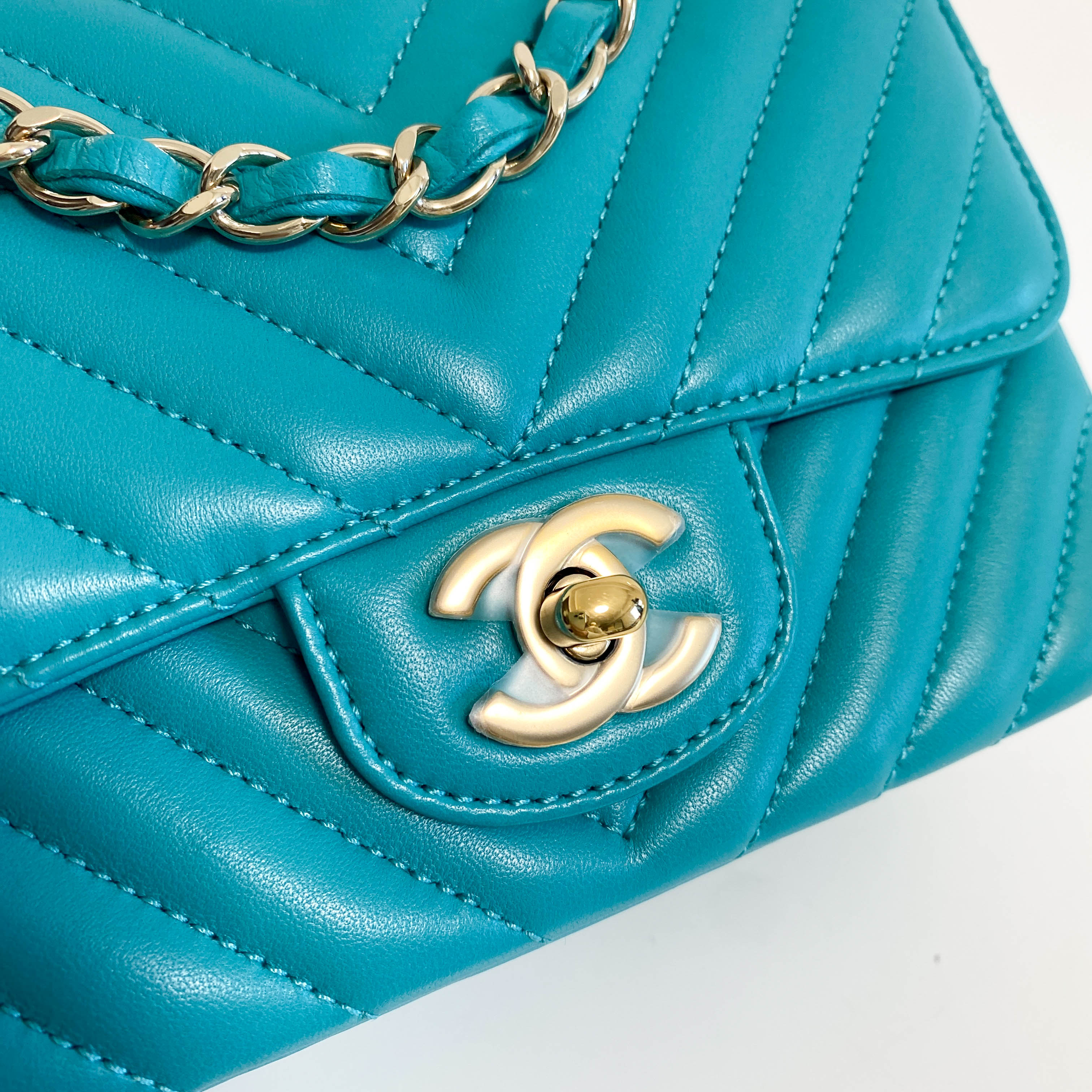 Chevron Classic Mini Rectangular Single Flap Turquoise Shouler Bag