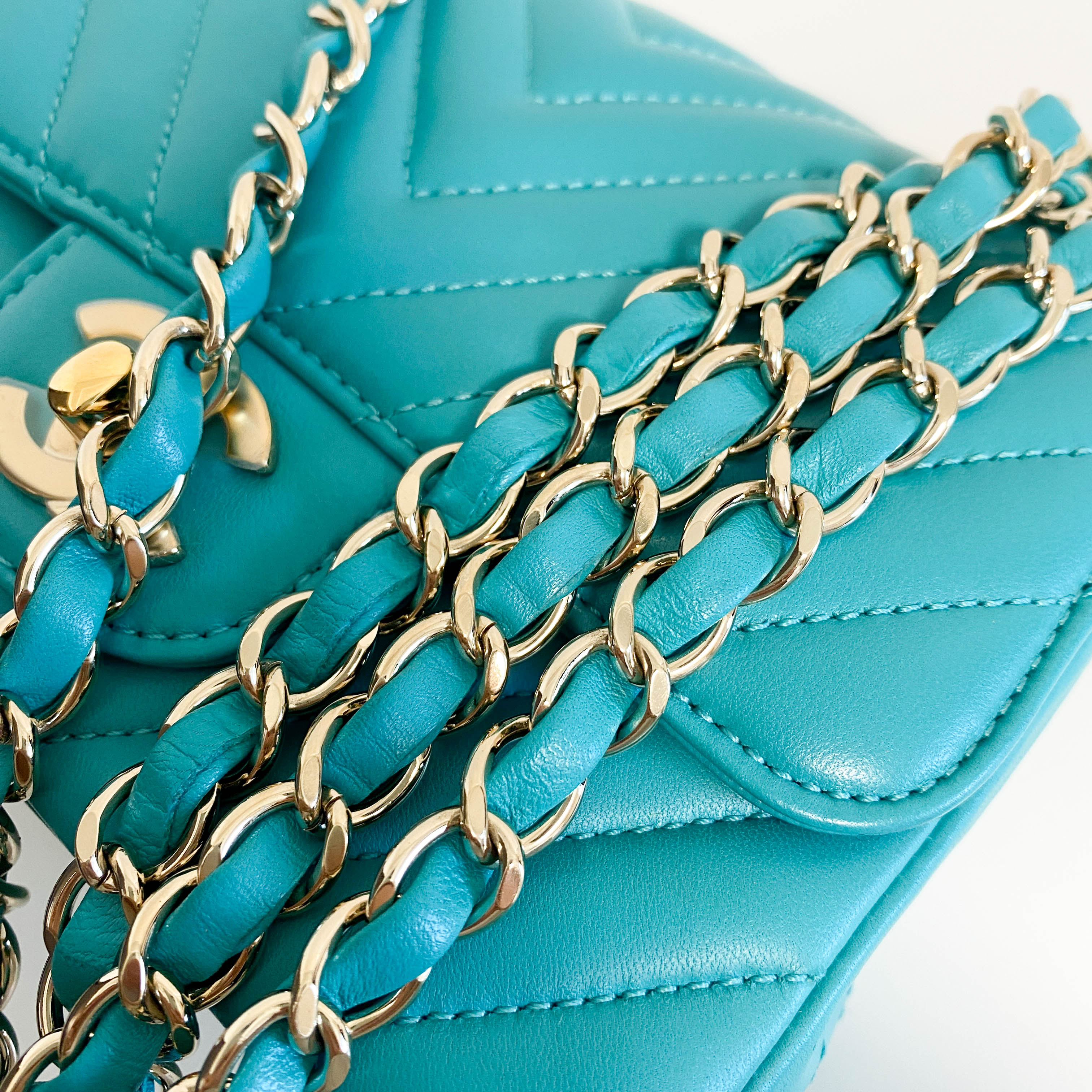 Chevron Classic Mini Rectangular Single Flap Turquoise Shouler Bag