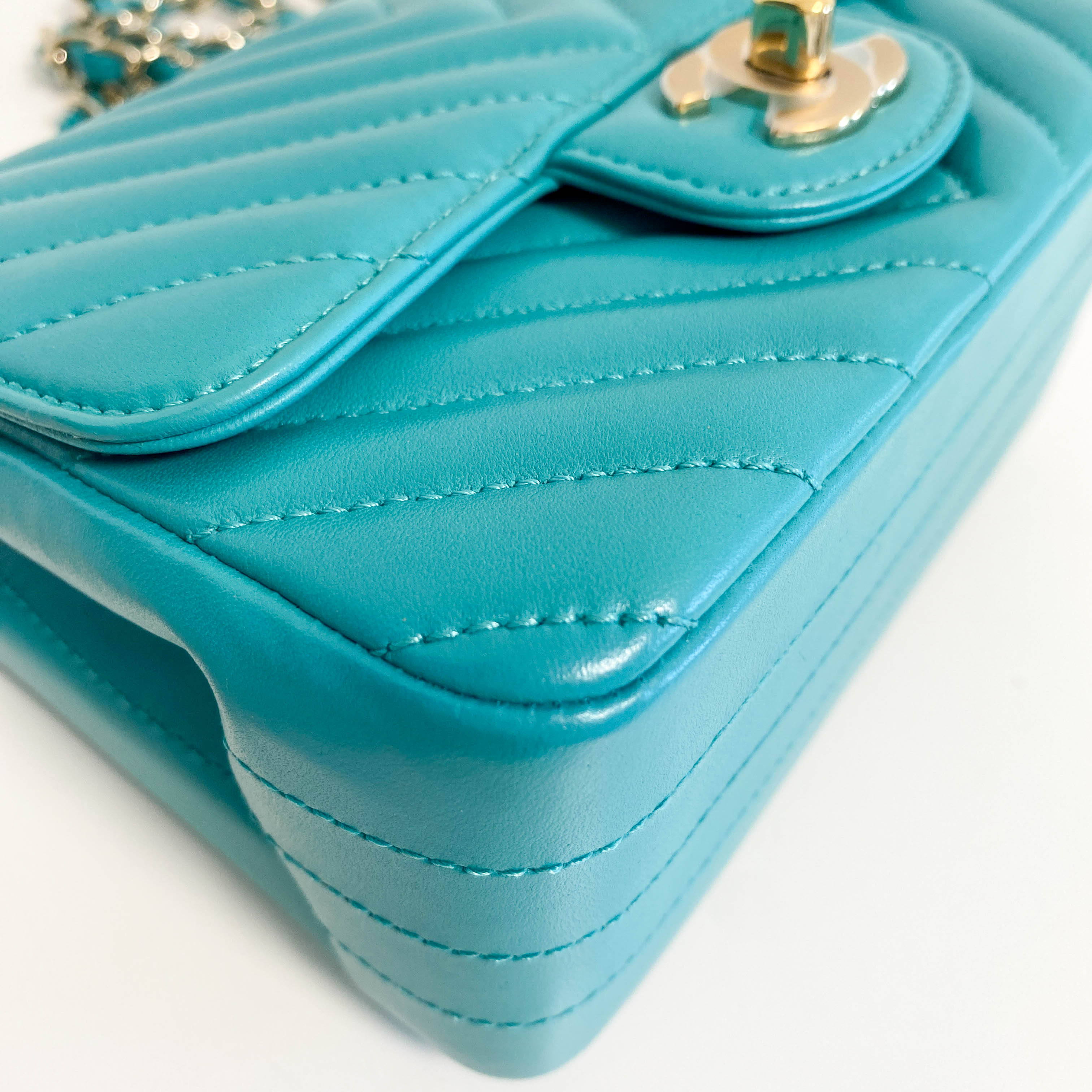 Chevron Classic Mini Rectangular Single Flap Turquoise Shouler Bag