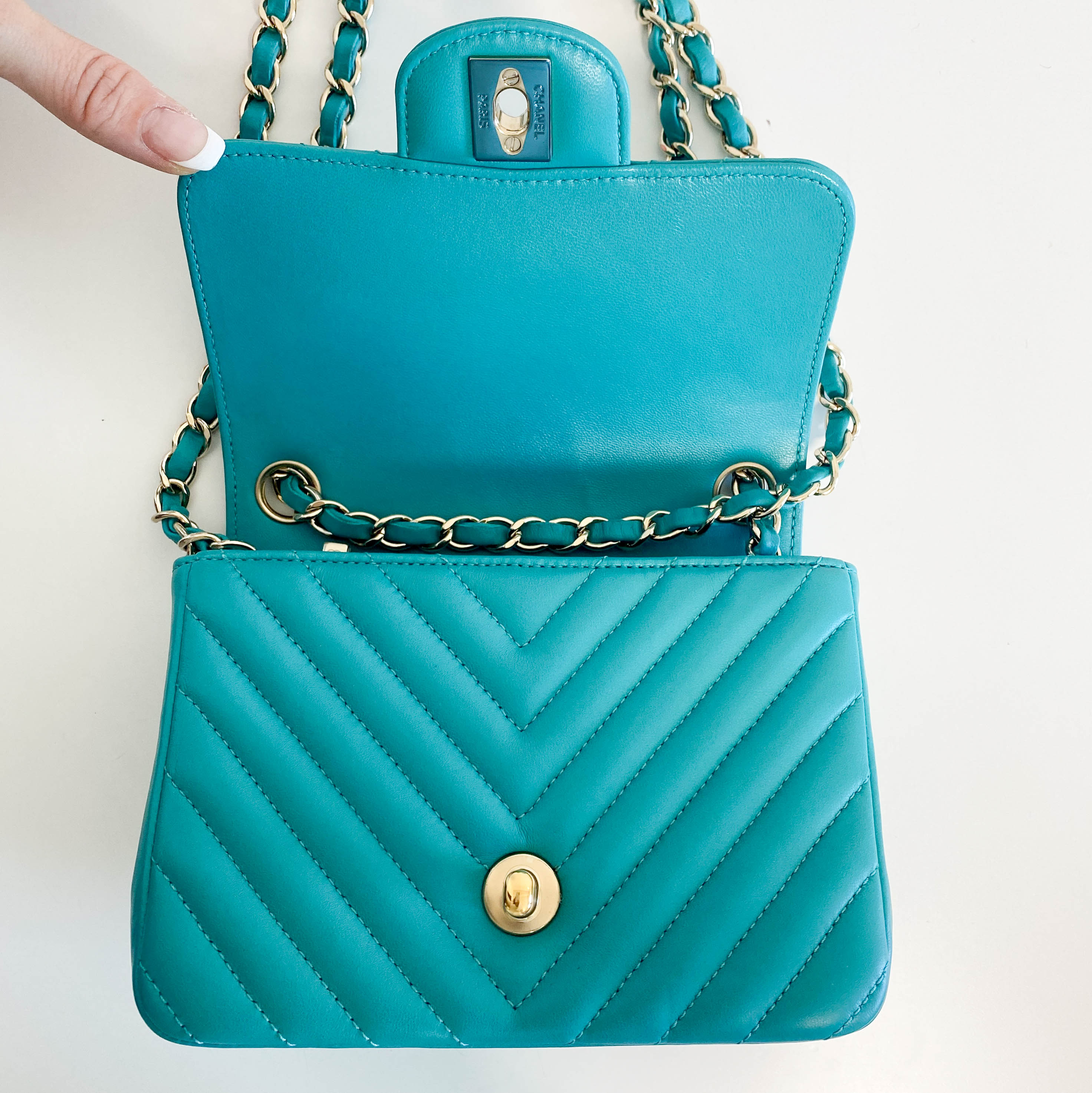 Chevron Classic Mini Rectangular Single Flap Turquoise Shouler Bag
