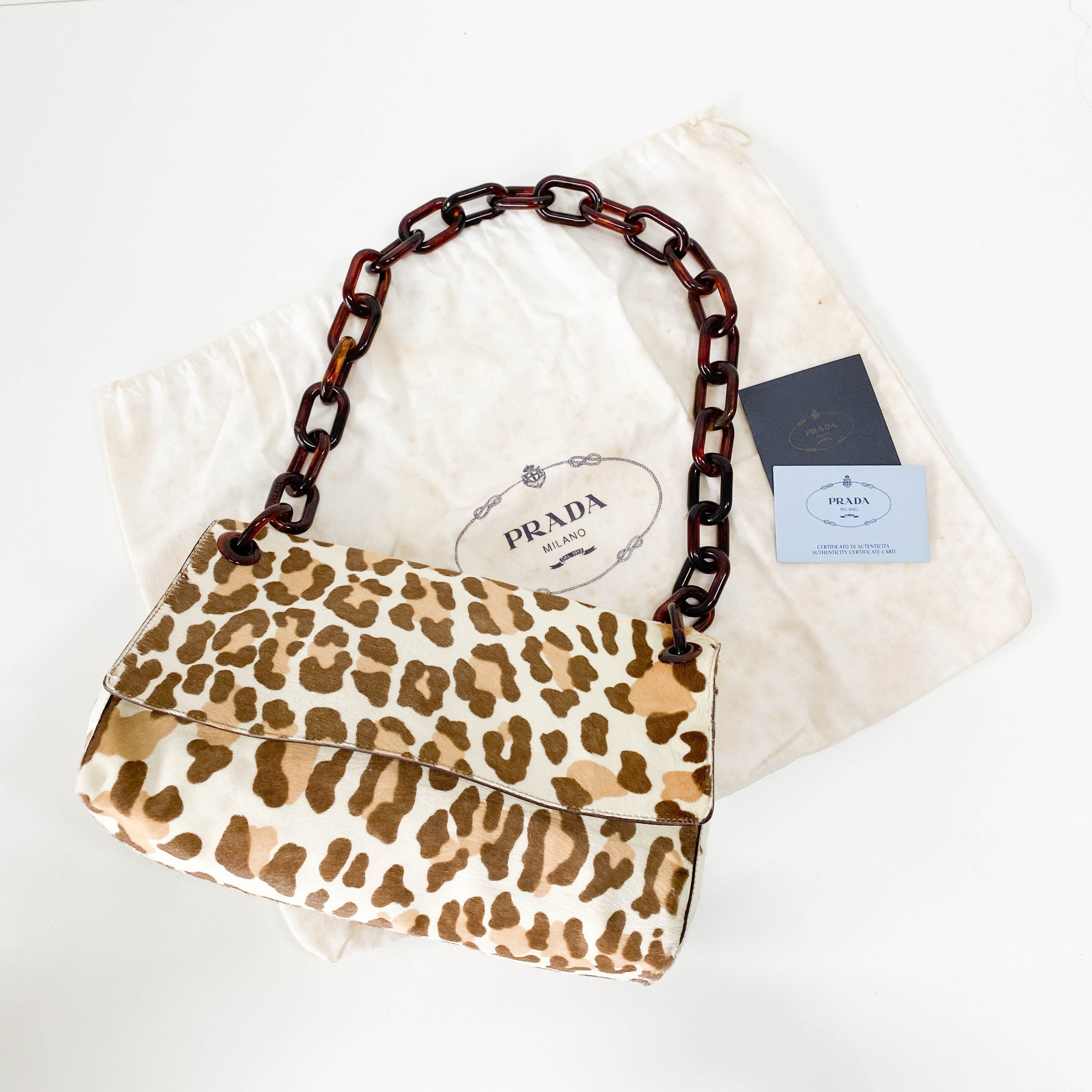 Leopard Print Pony Hair Chain Shoulder Bag