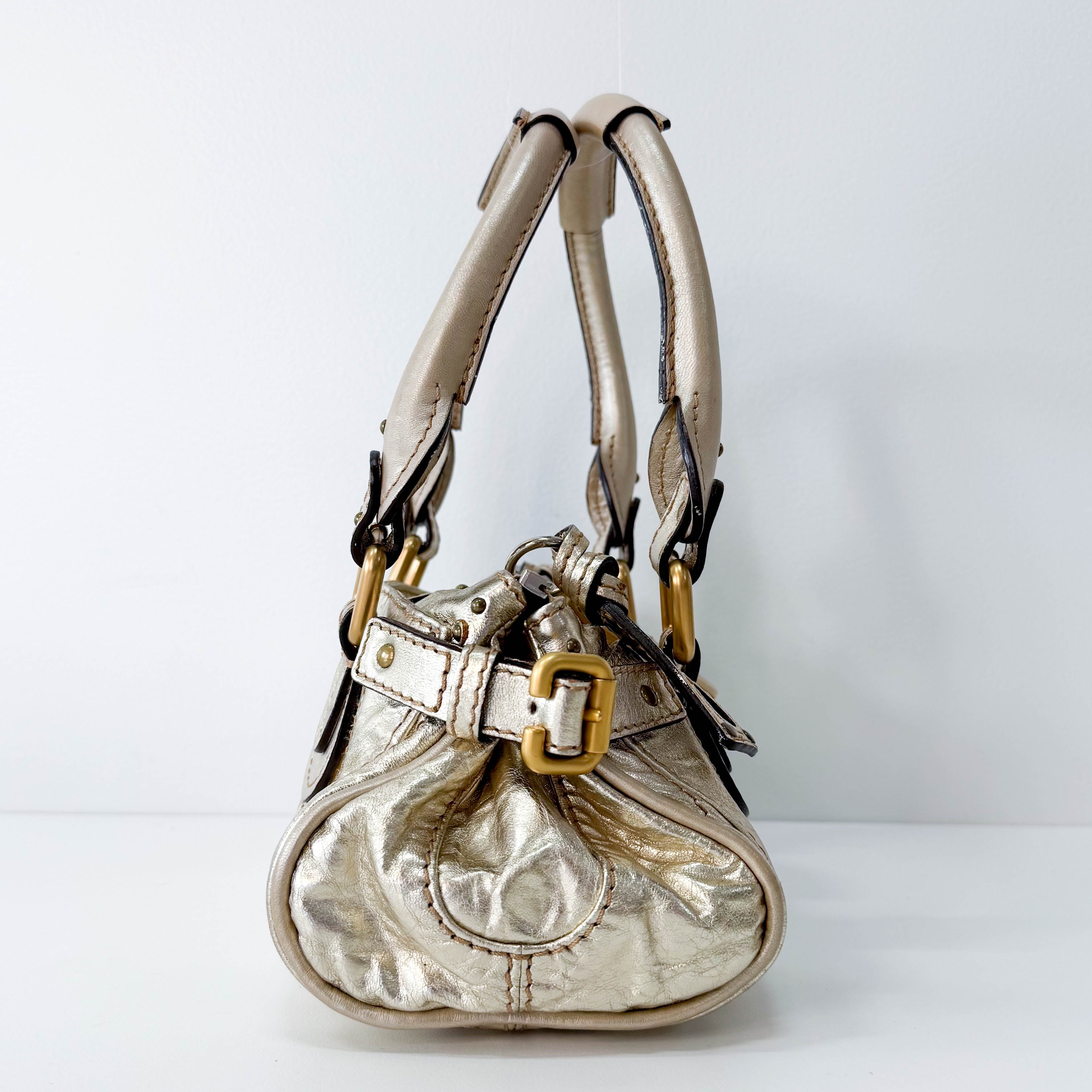 Mini Paddington Gold Leather Handbag