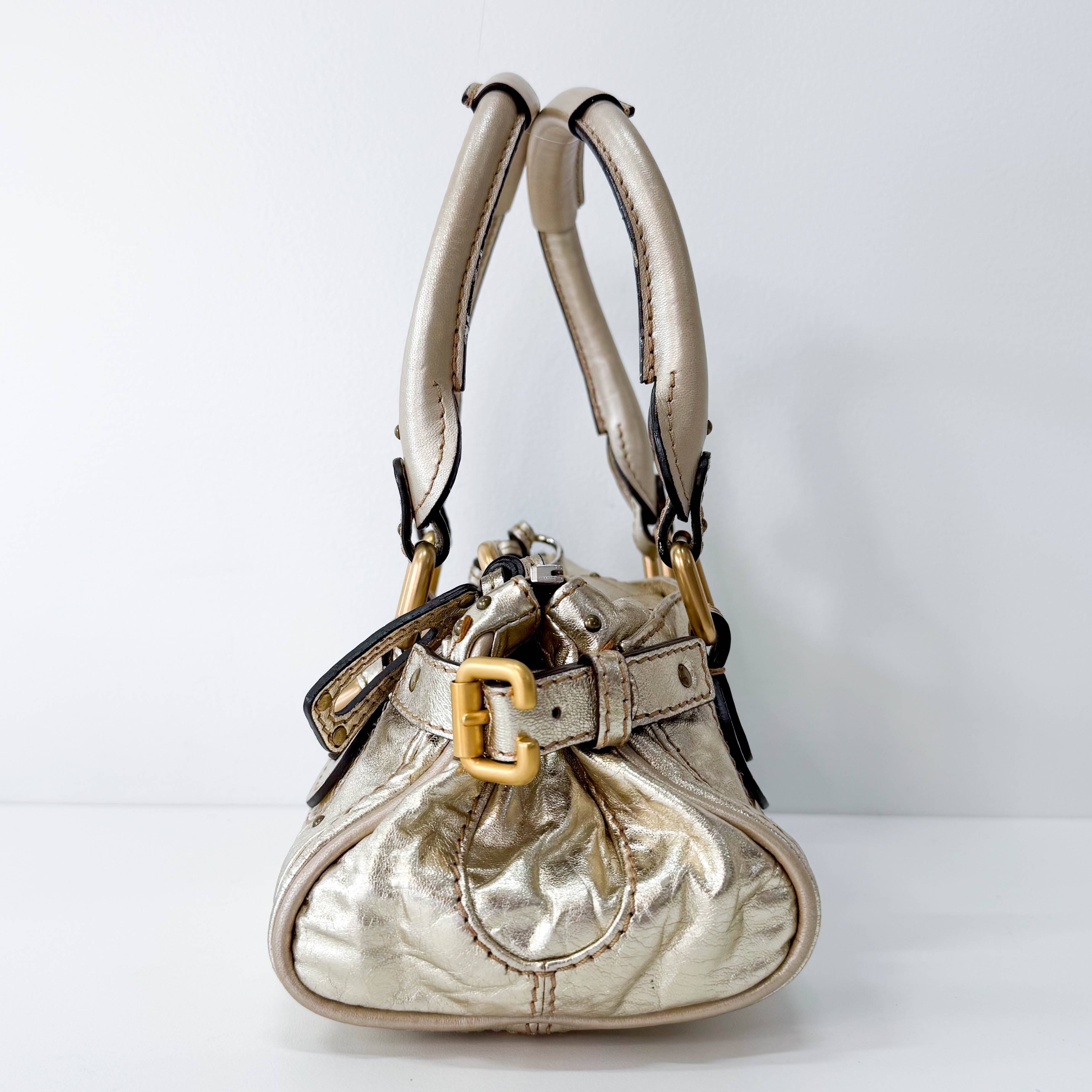 Mini Paddington Gold Leather Handbag