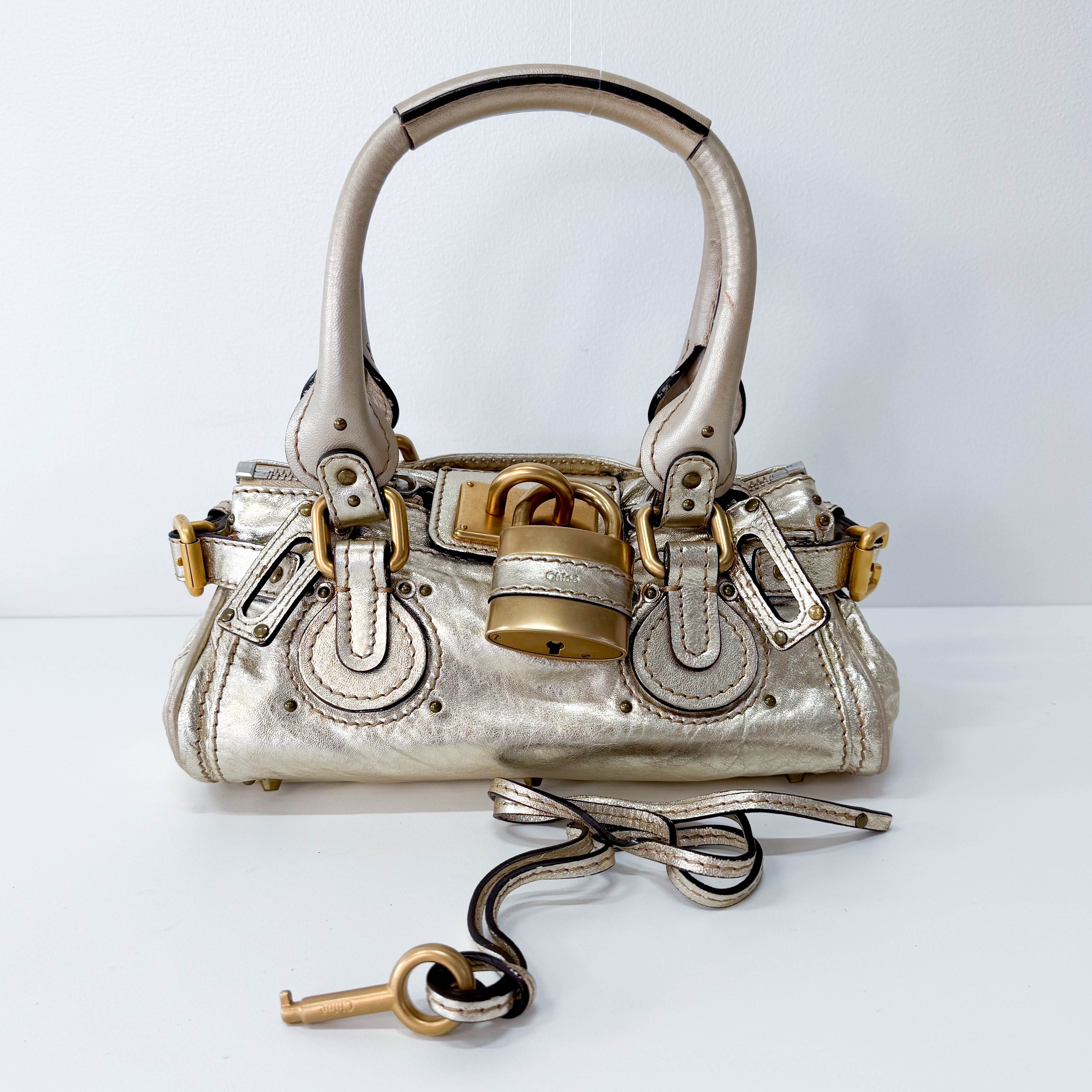 Mini Paddington Gold Leather Handbag