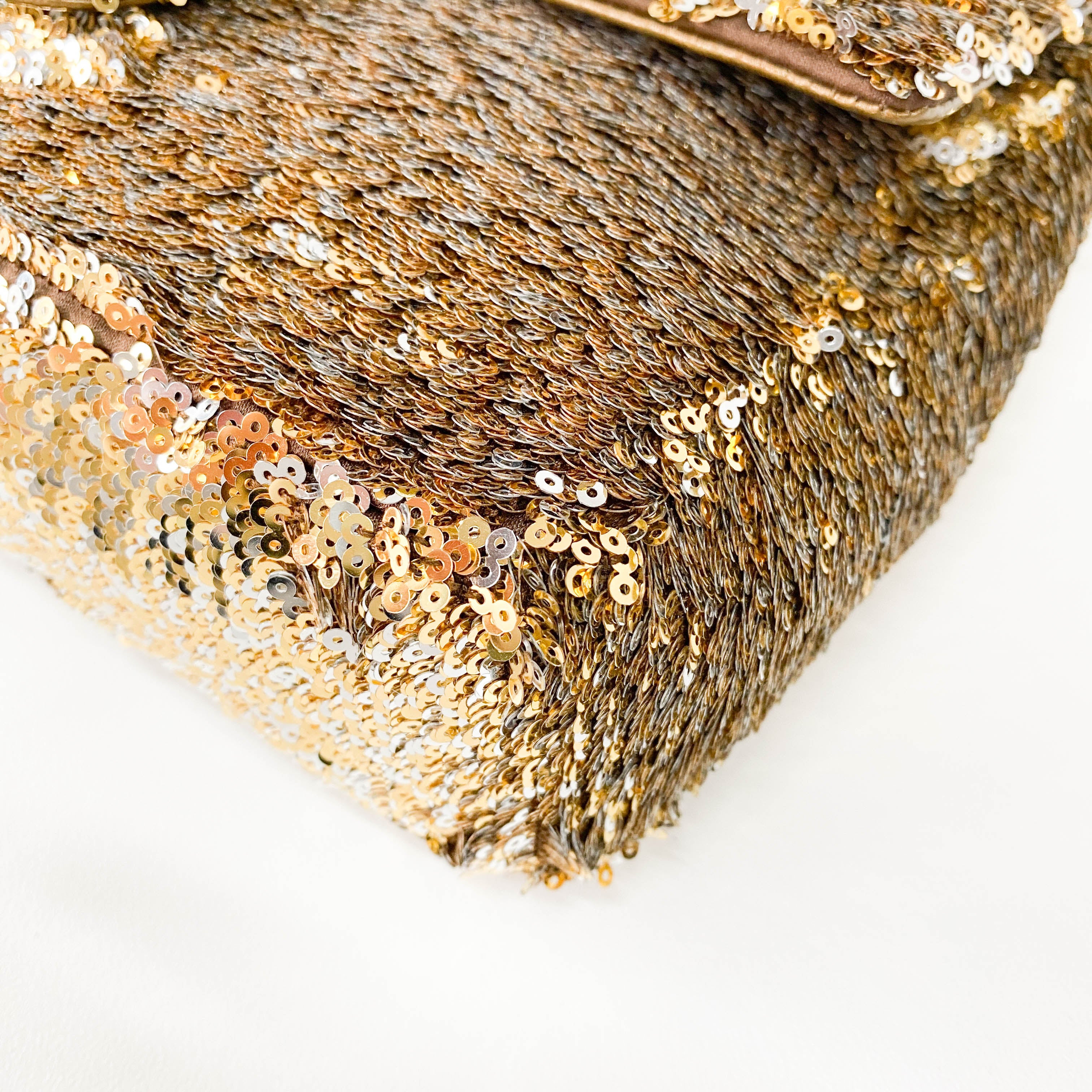 Timeless Classic Single Flap Gold Sequin Chain Shoulder Bag