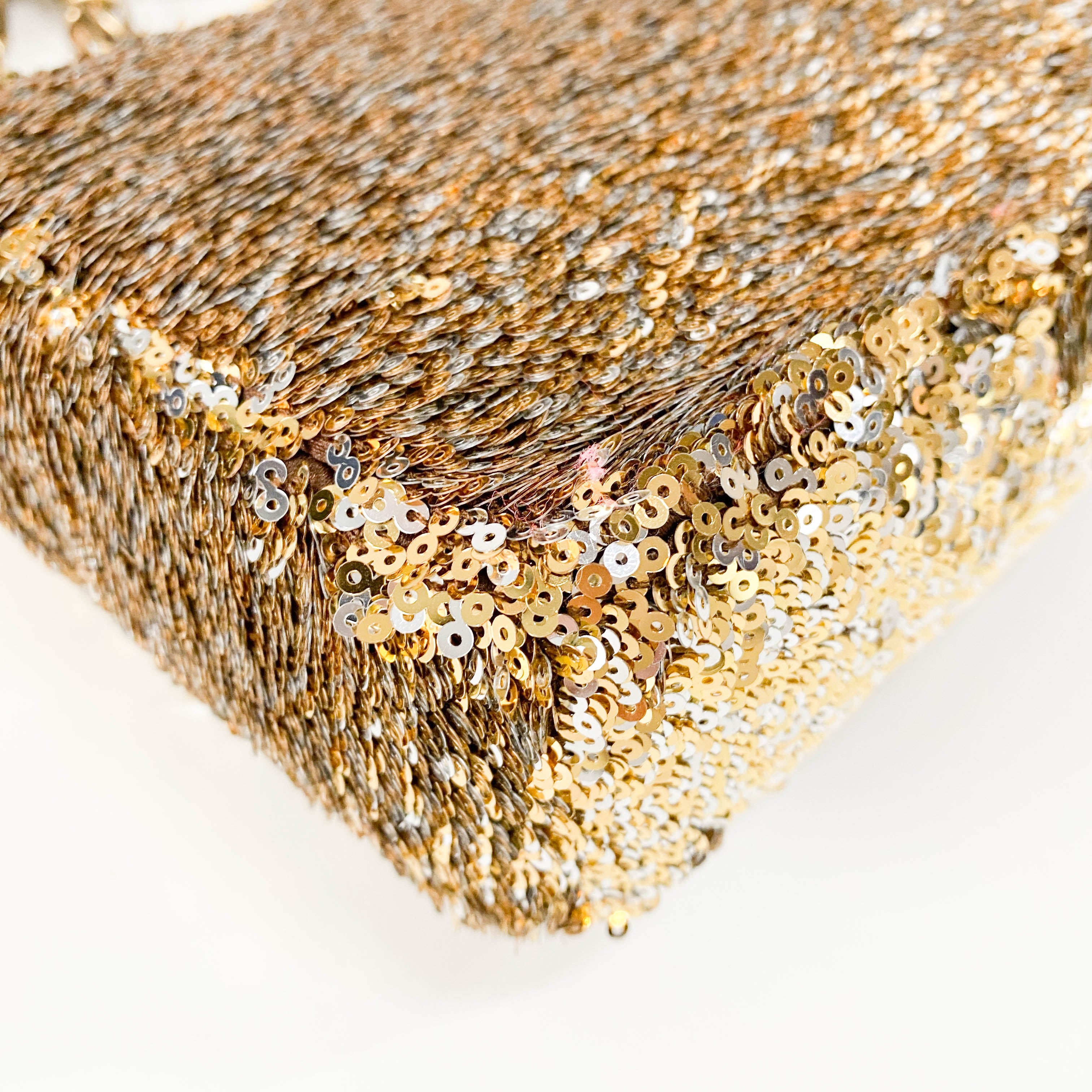 Timeless Classic Single Flap Gold Sequin Chain Shoulder Bag