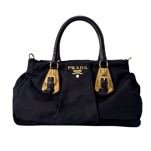 Black Nylon Tessuto Top Handle Bag