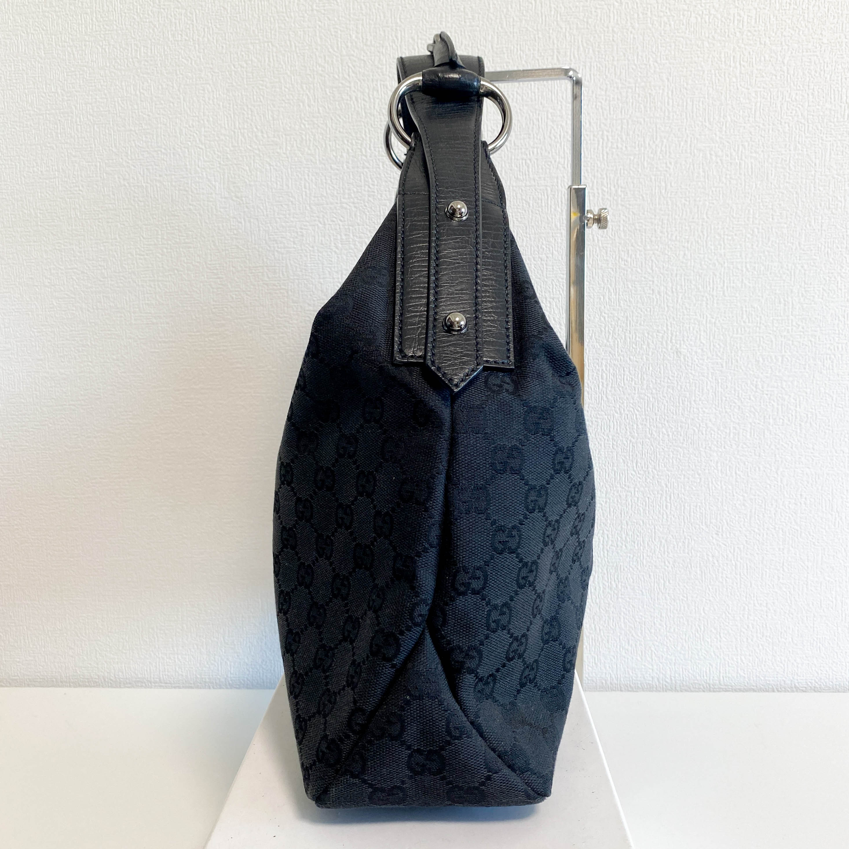 GG Canvas Hobo Black Horsebit Shoulder Bag