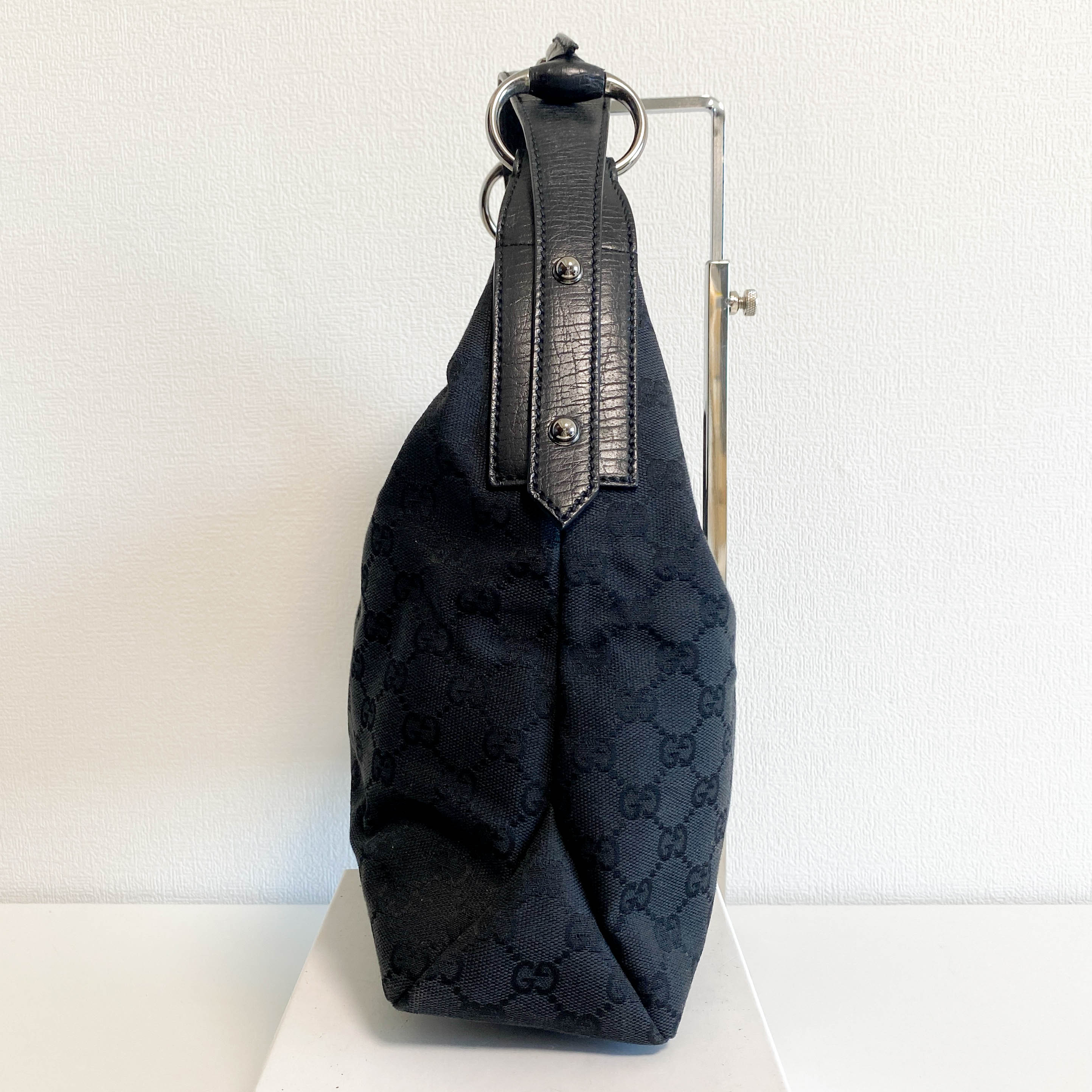 GG Canvas Hobo Black Horsebit Shoulder Bag