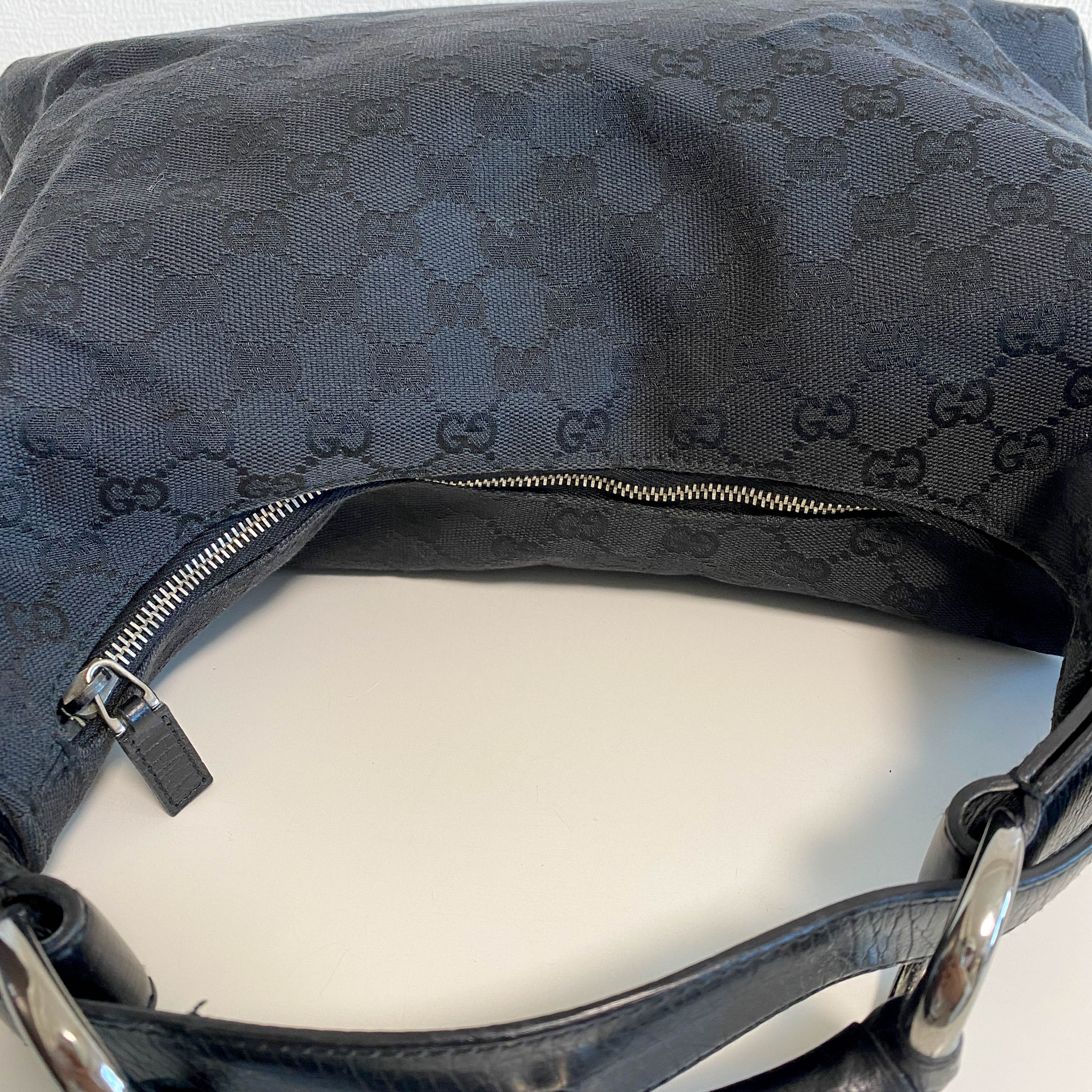 GG Canvas Hobo Black Horsebit Shoulder Bag