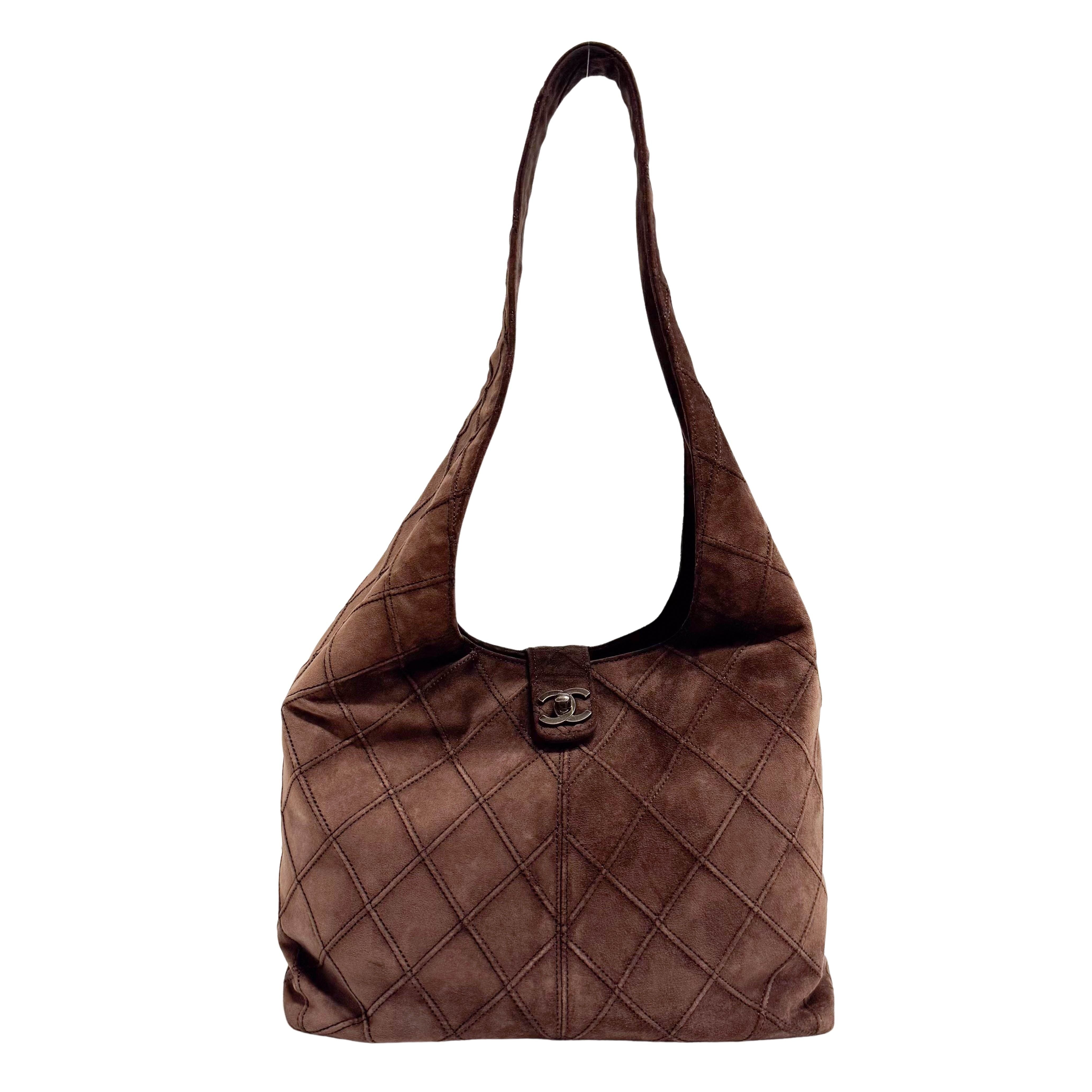 Matelassé Brown Suede Hobo Shoulder Bag