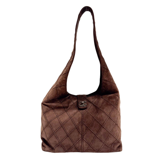 Matelassé Brown Suede Hobo Shoulder Bag