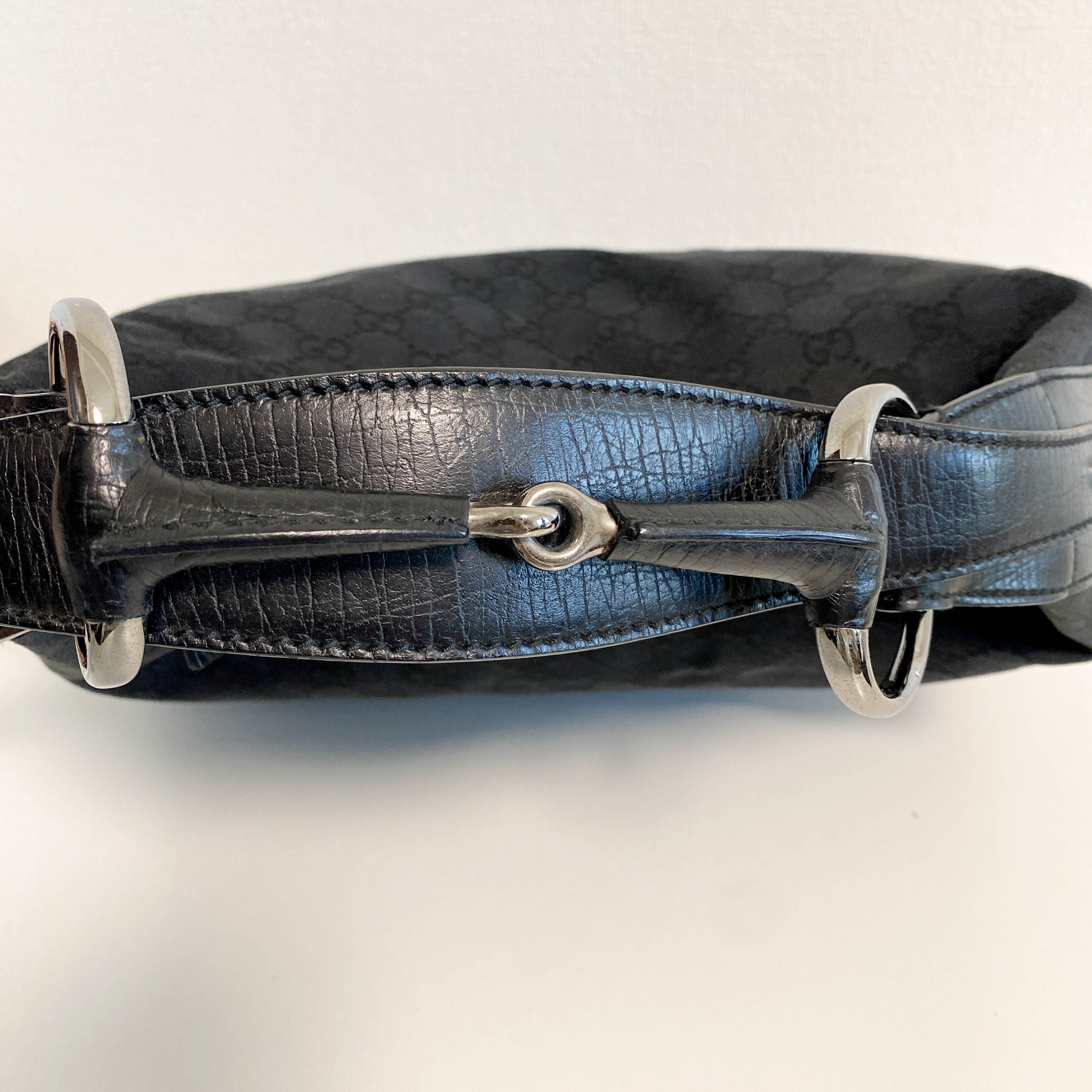 GG Canvas Hobo Black Horsebit Shoulder Bag