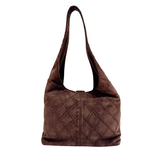 Matelassé Brown Suede Hobo Shoulder Bag