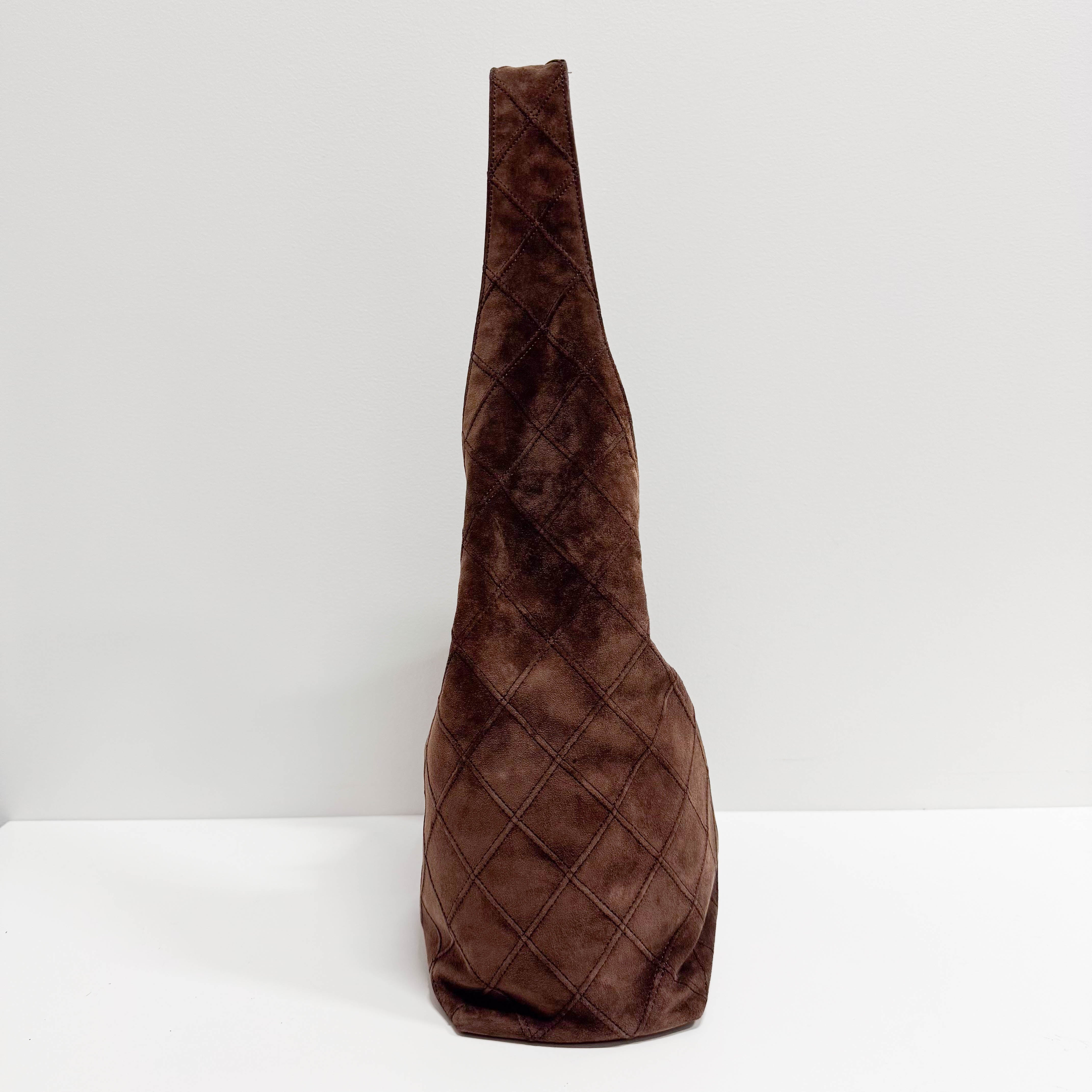 Matelassé Brown Suede Hobo Shoulder Bag