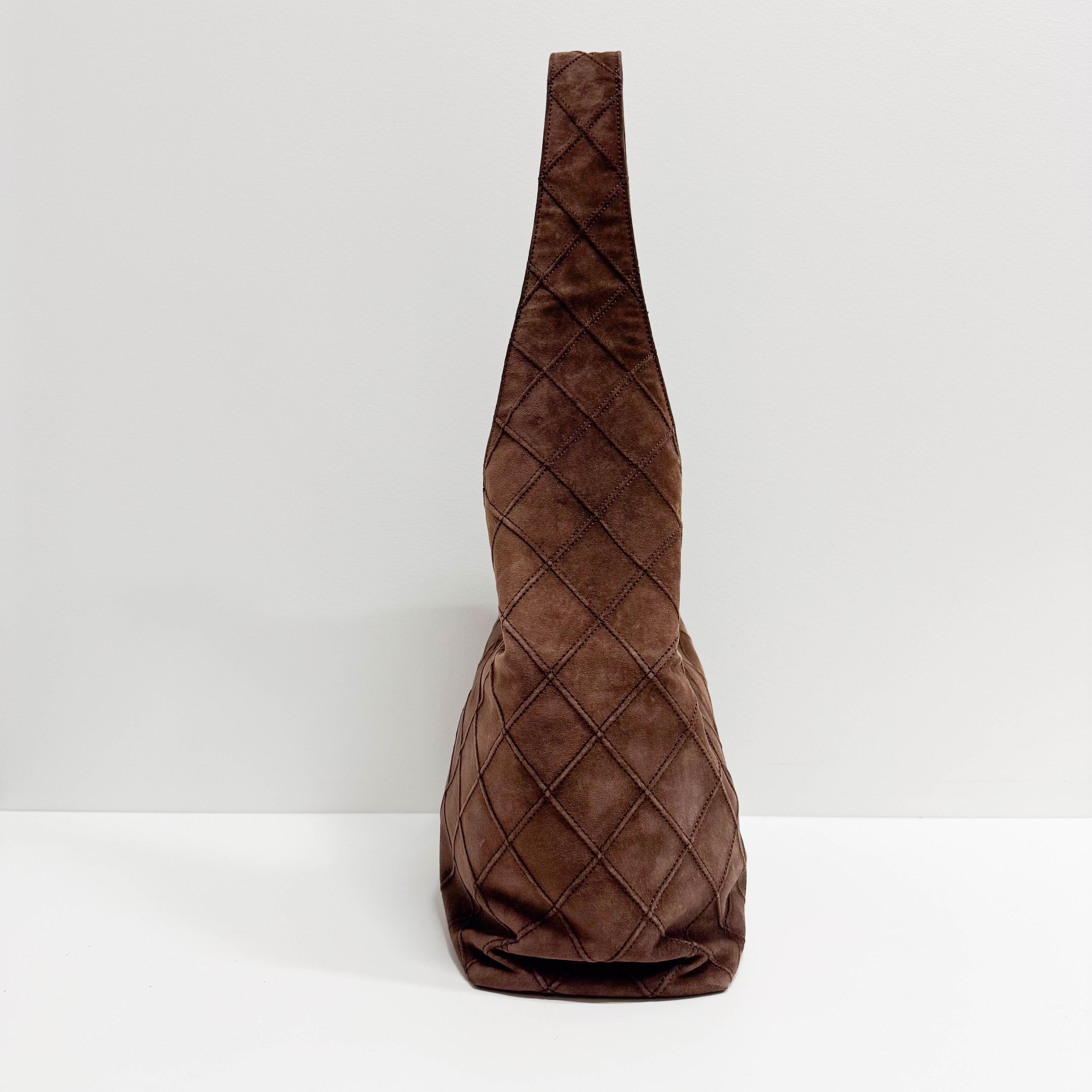 Matelassé Brown Suede Hobo Shoulder Bag