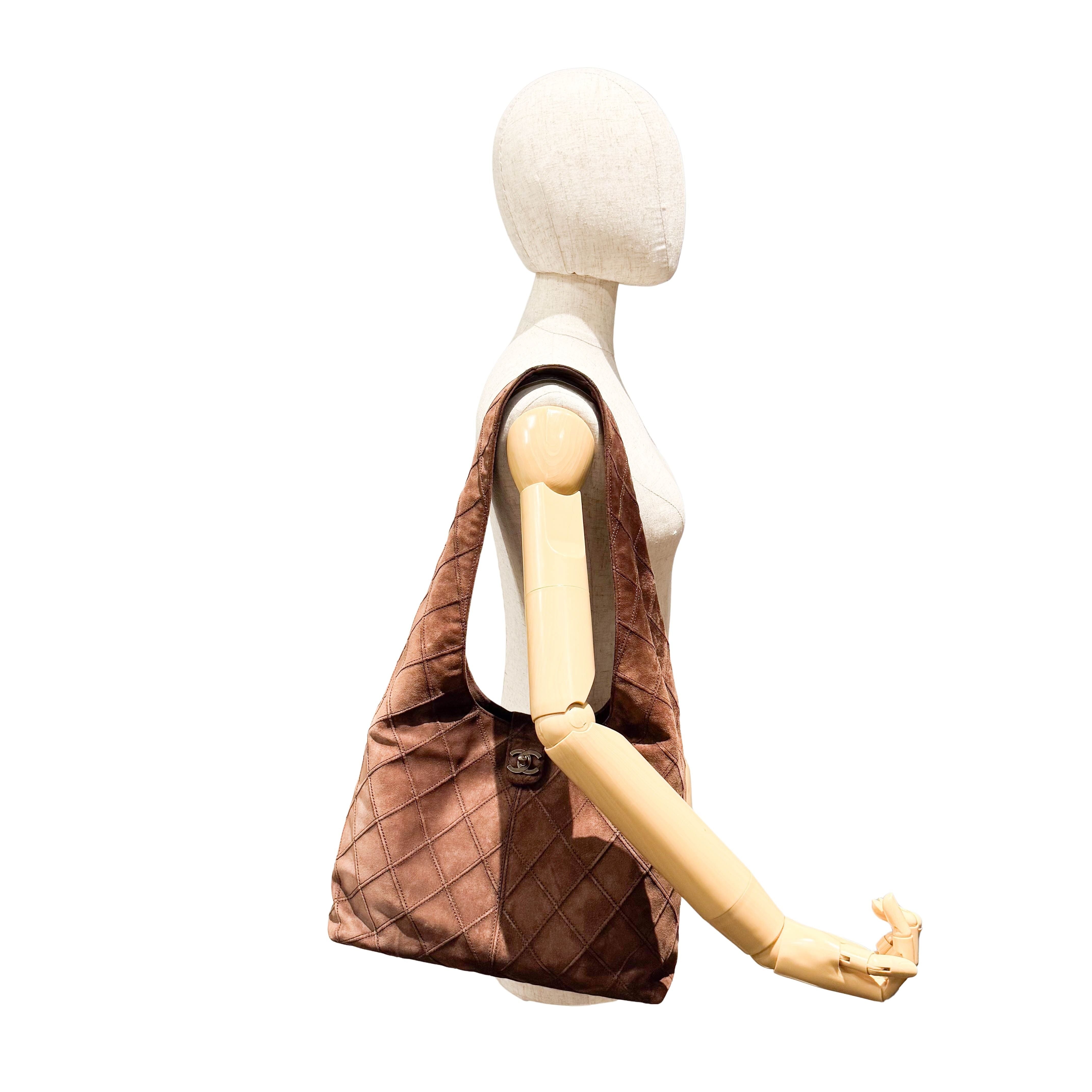 Matelassé Brown Suede Hobo Shoulder Bag