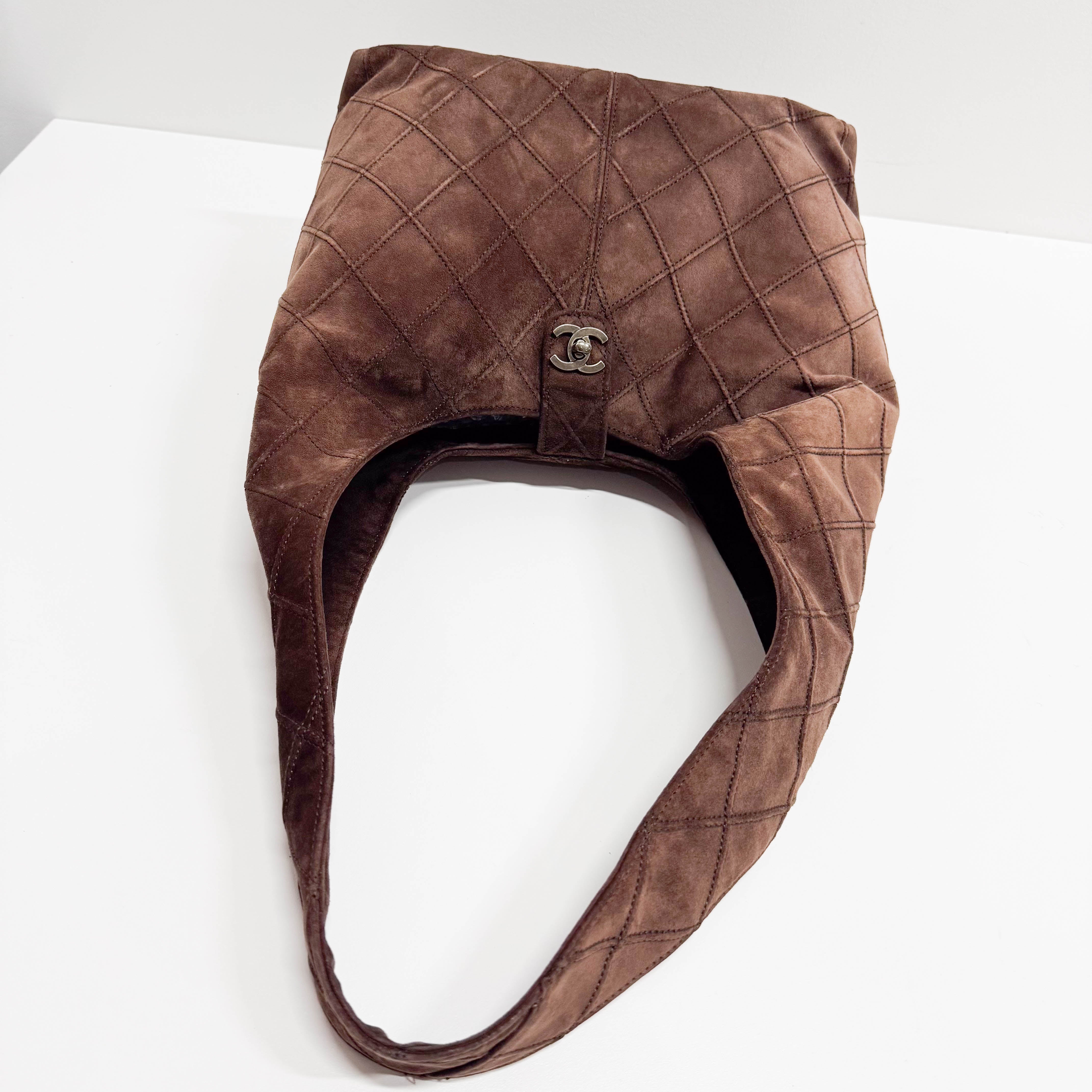 Matelassé Brown Suede Hobo Shoulder Bag