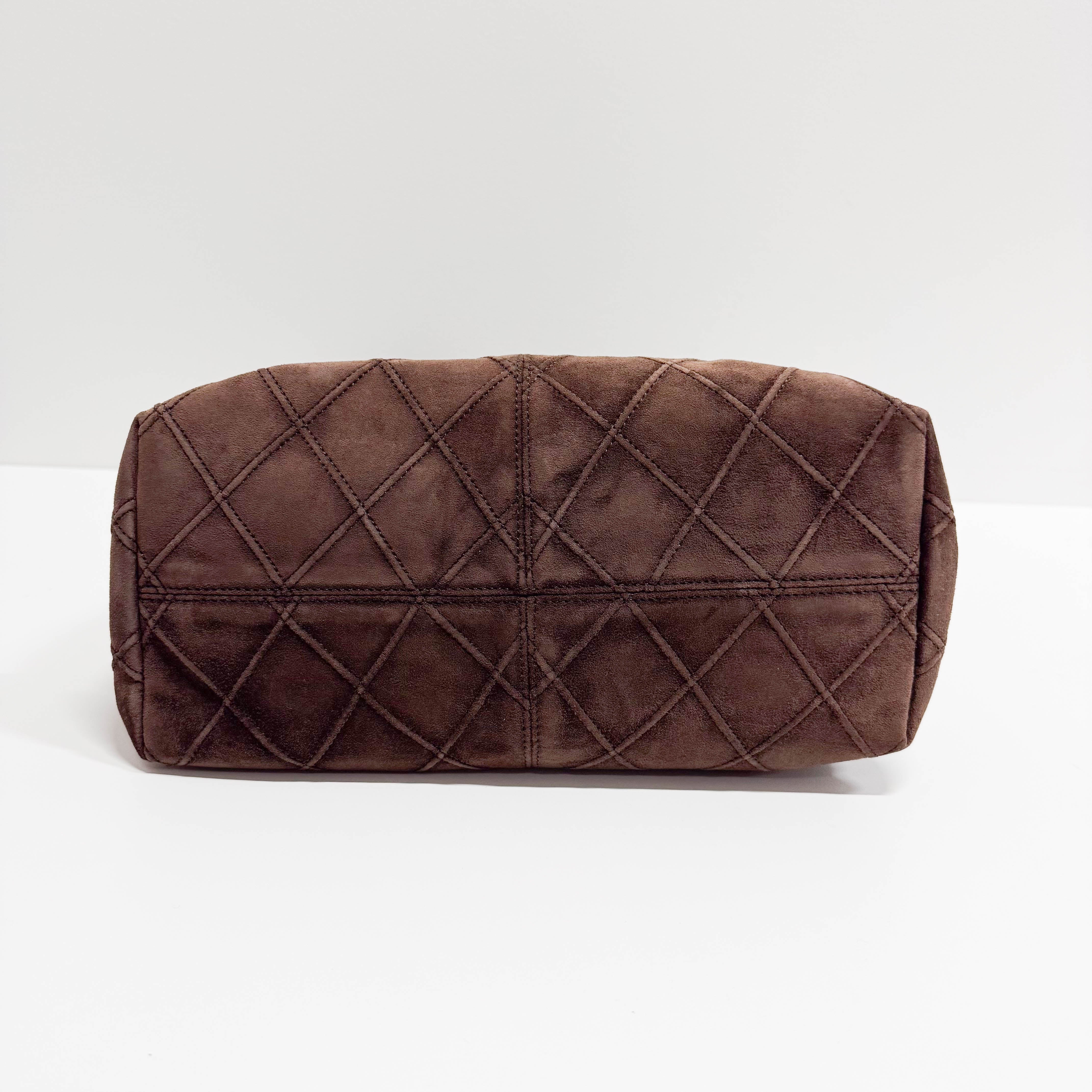 Matelassé Brown Suede Hobo Shoulder Bag