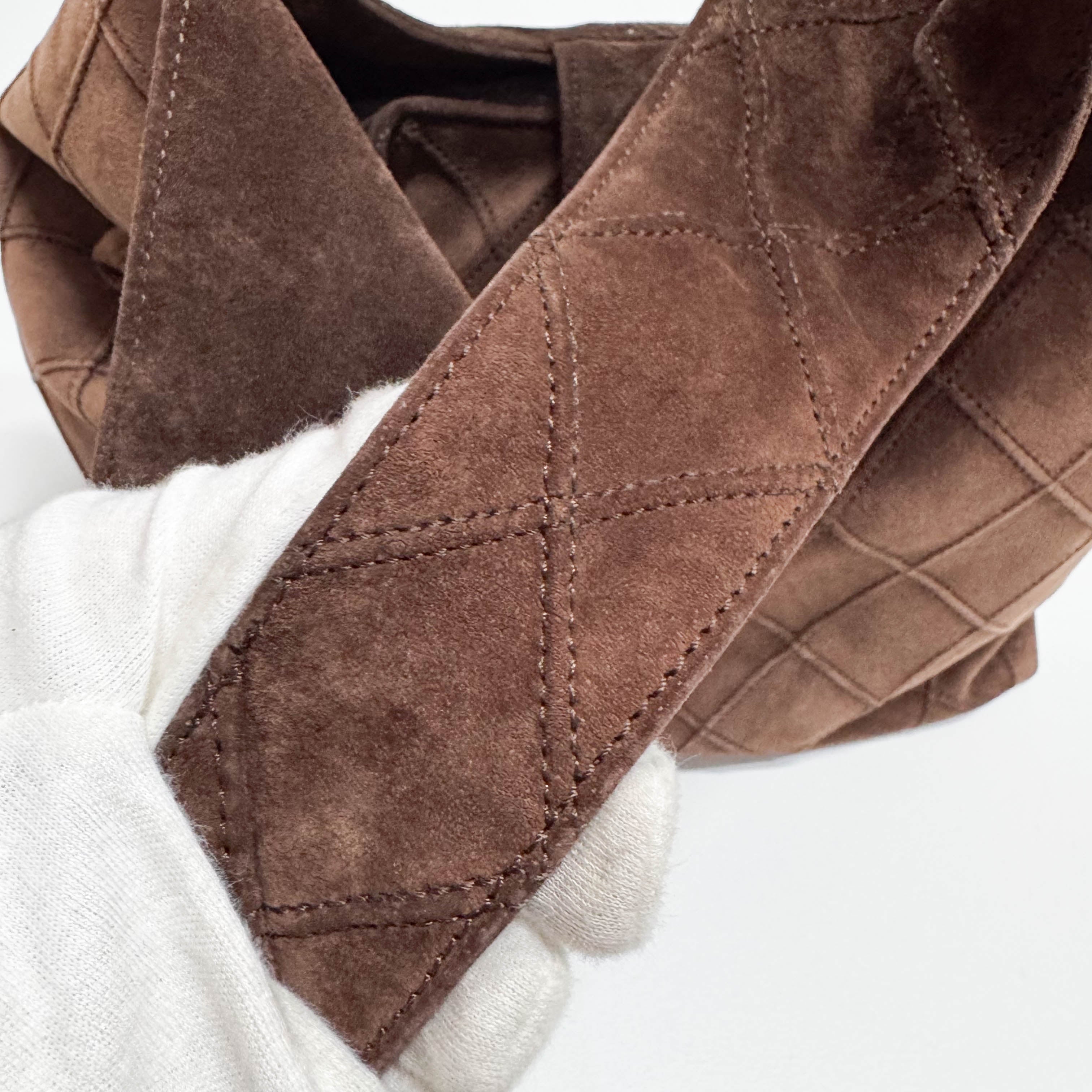 Matelassé Brown Suede Hobo Shoulder Bag