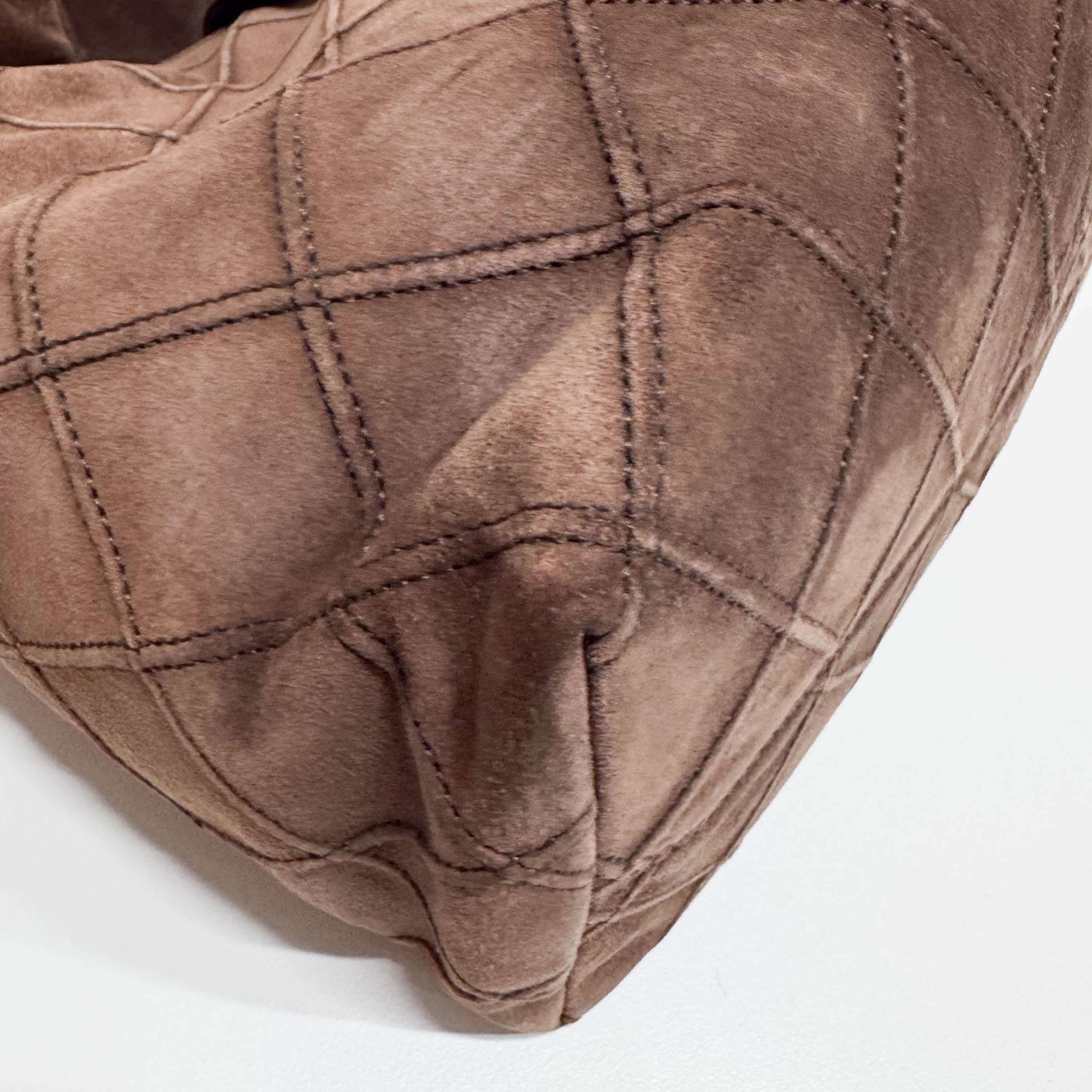Matelassé Brown Suede Hobo Shoulder Bag