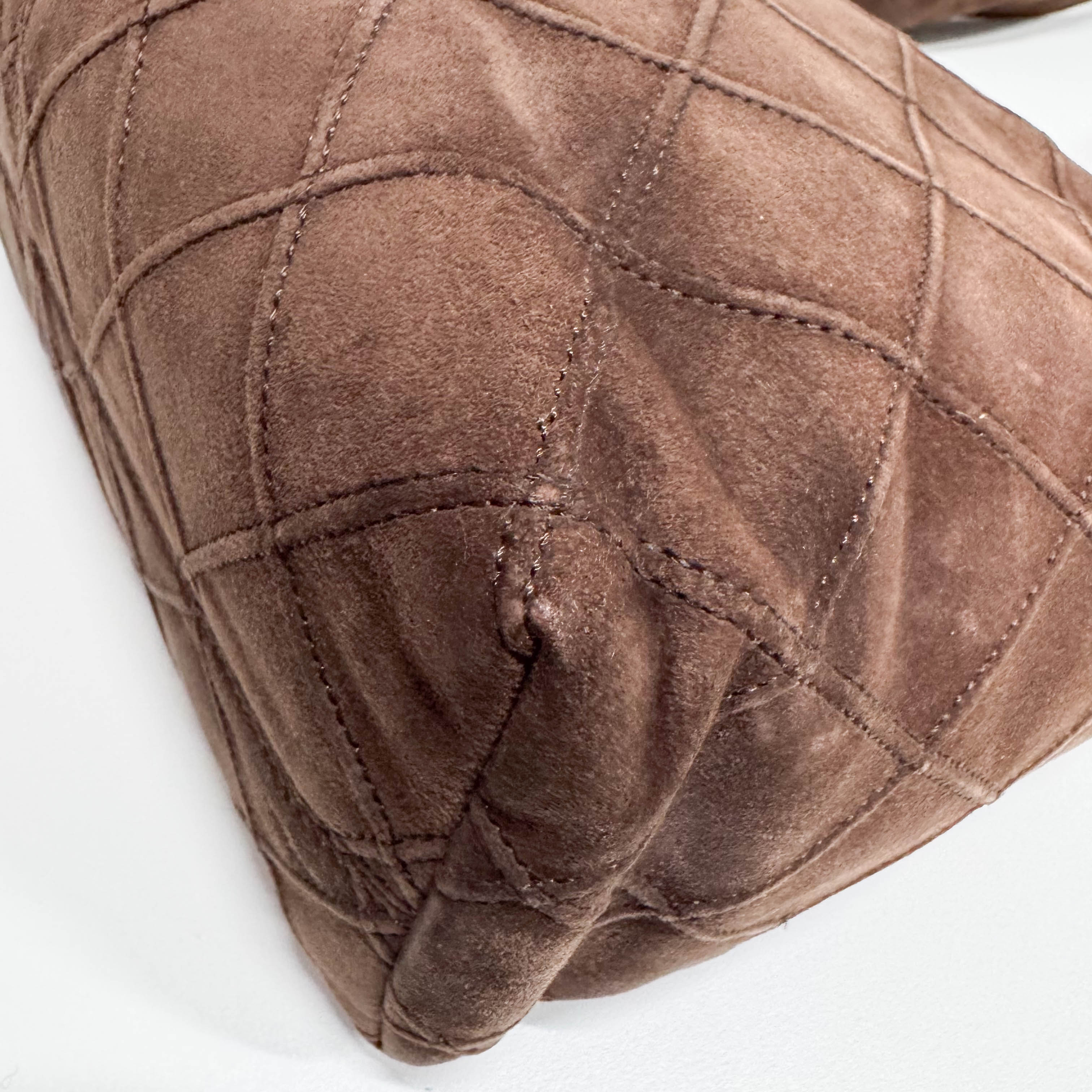 Matelassé Brown Suede Hobo Shoulder Bag