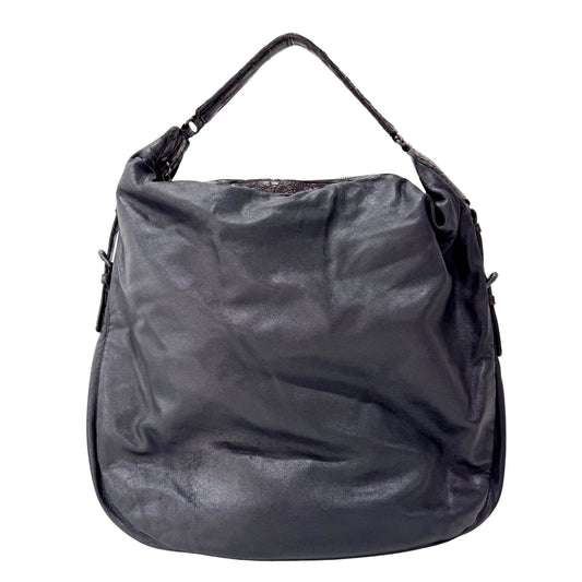 Black Leather Croc Tote Bag