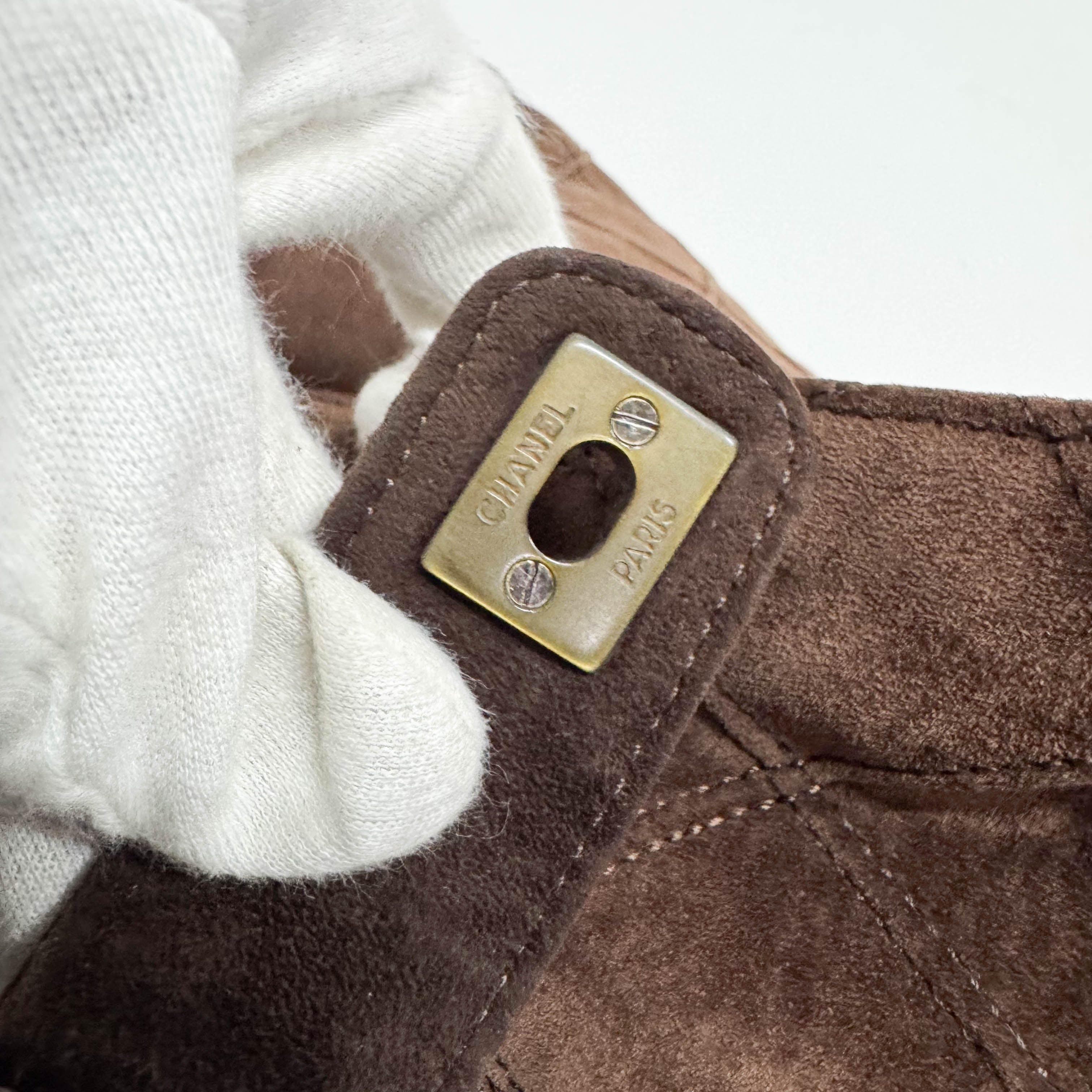 Matelassé Brown Suede Hobo Shoulder Bag