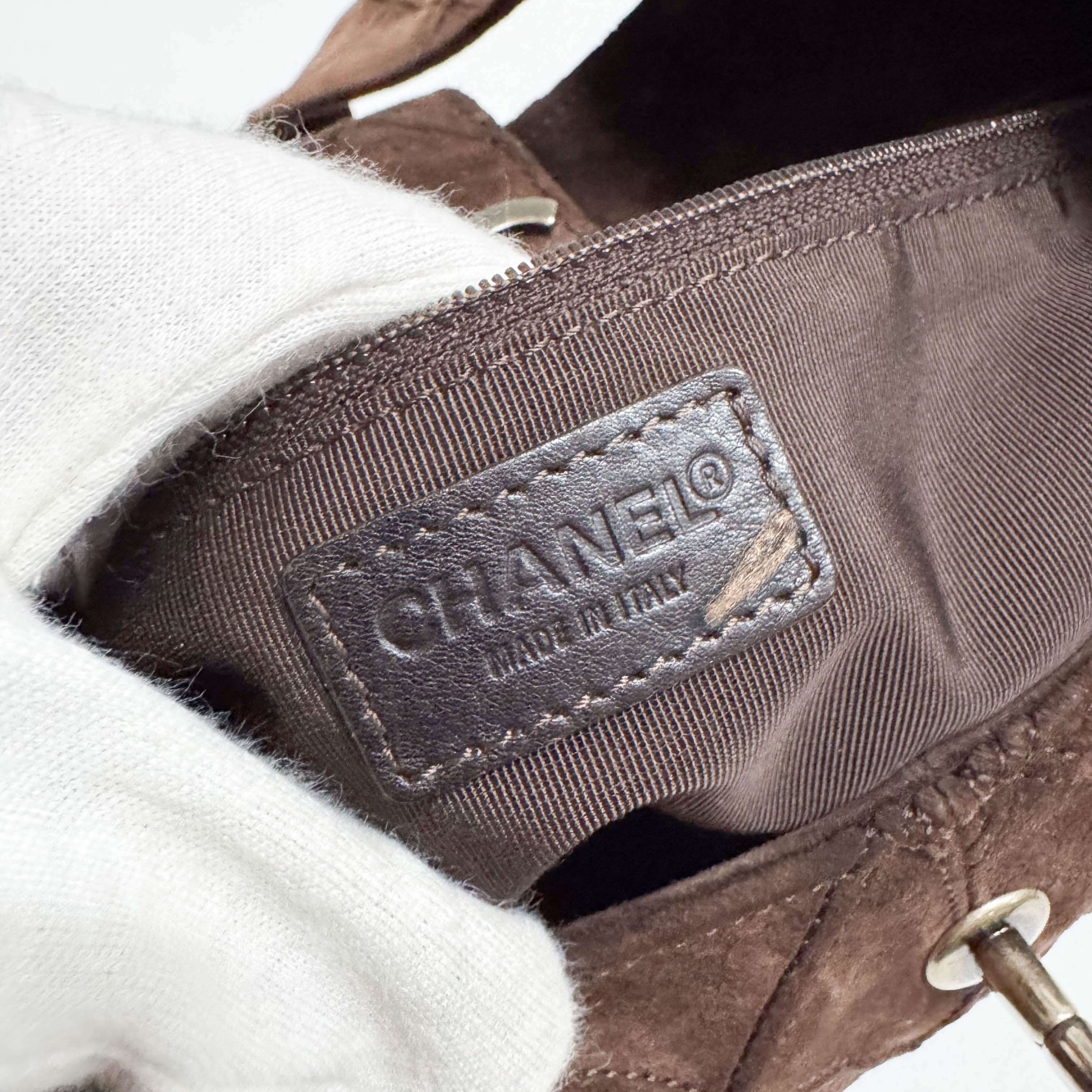 Matelassé Brown Suede Hobo Shoulder Bag