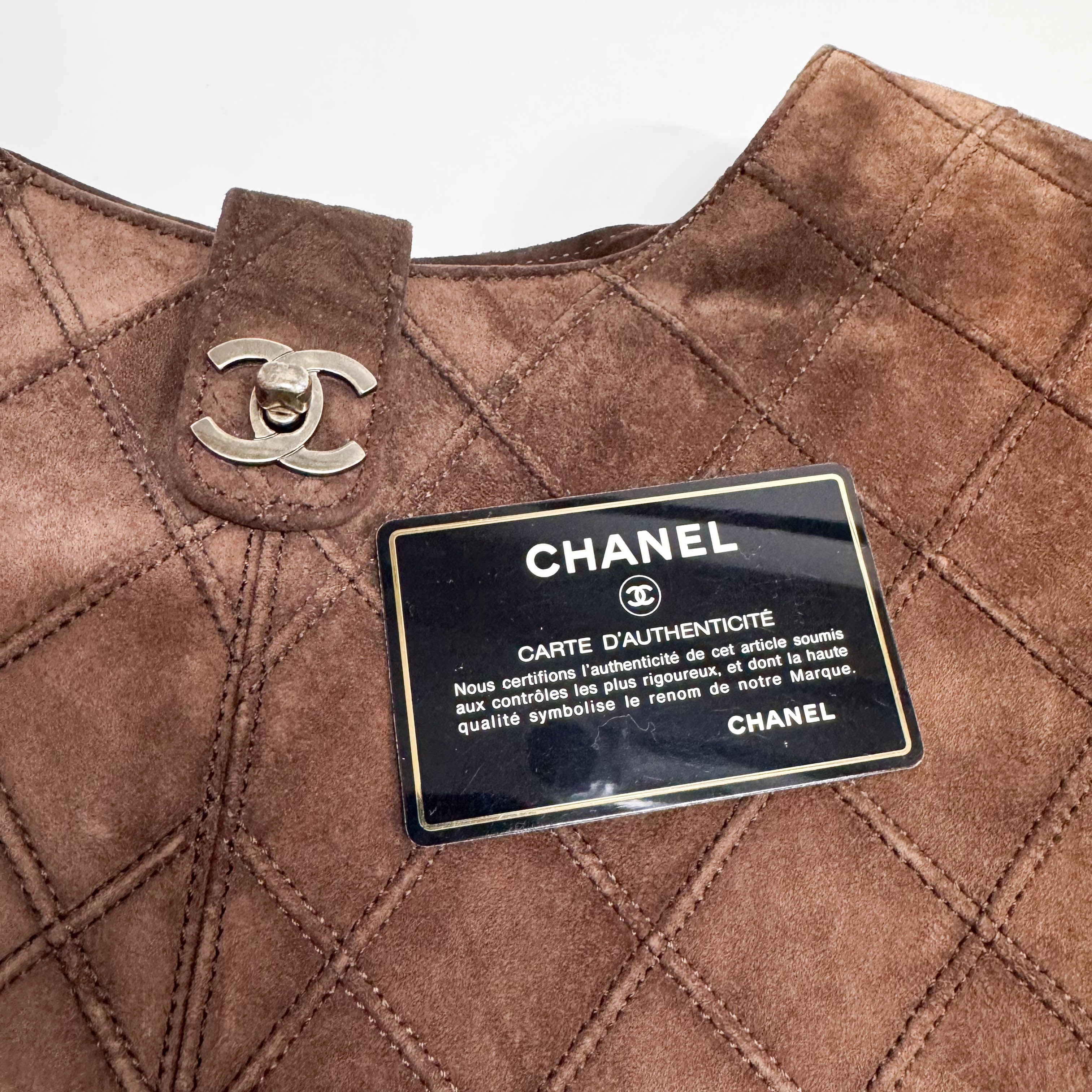 Matelassé Brown Suede Hobo Shoulder Bag