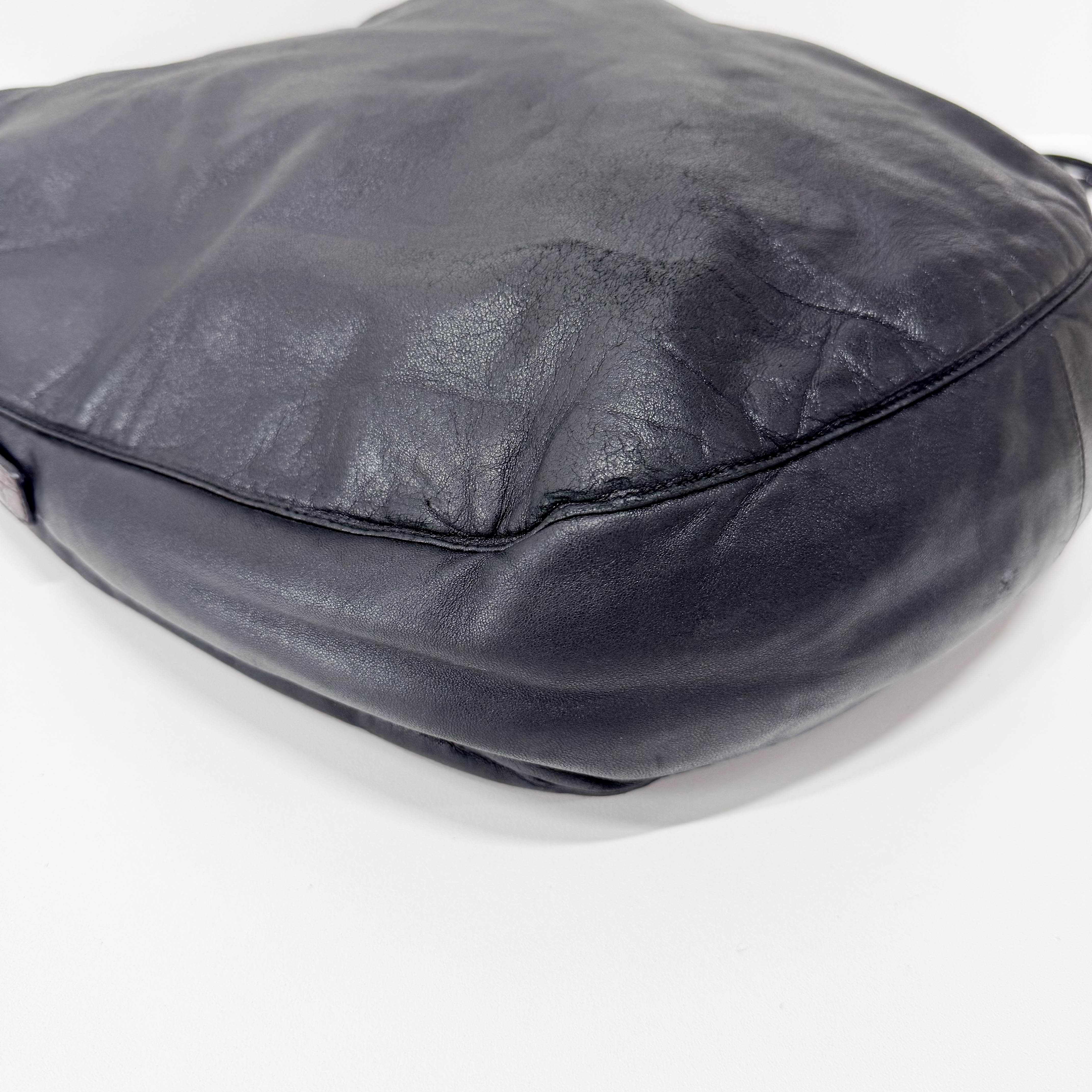 Black Leather Croc Tote Bag