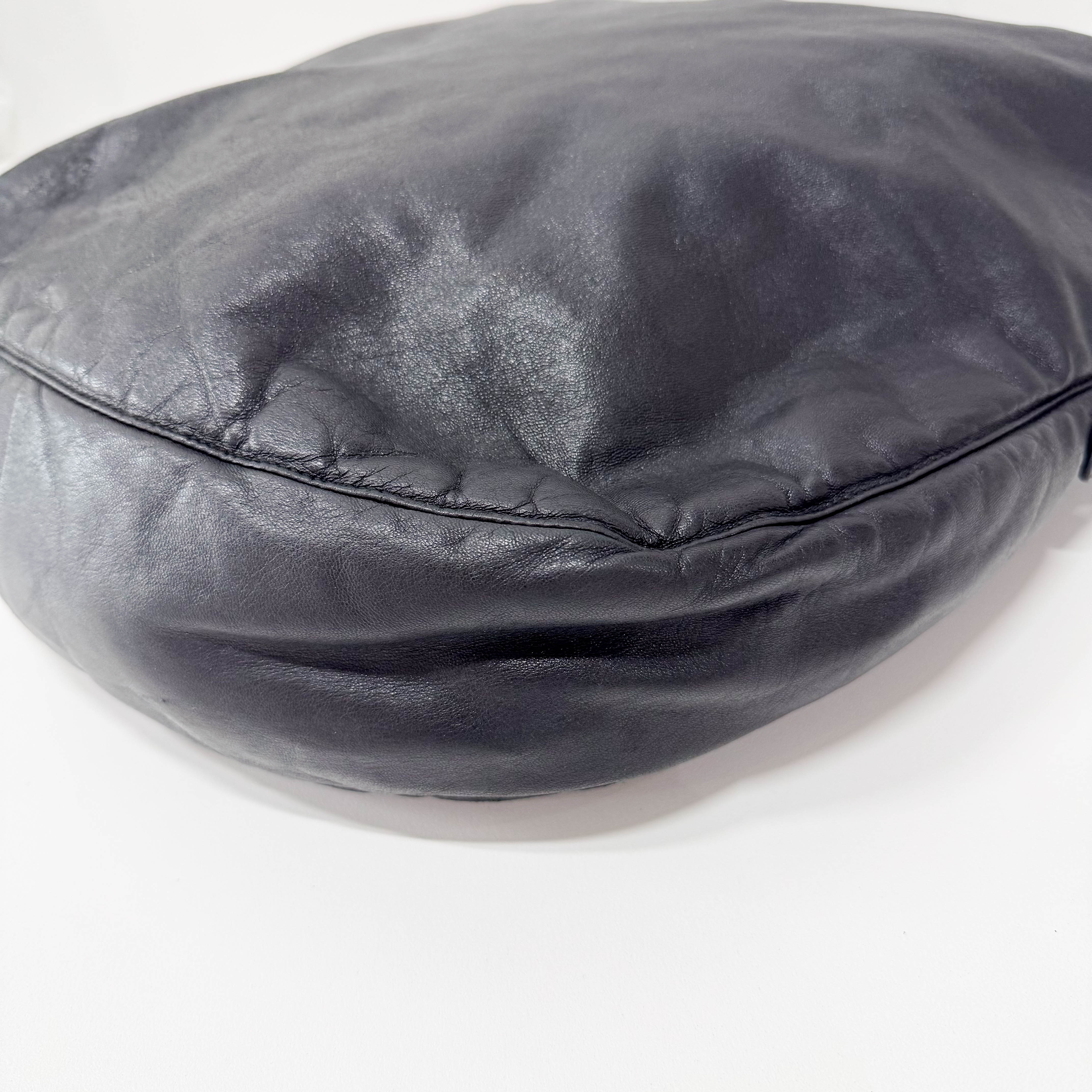 Black Leather Croc Tote Bag