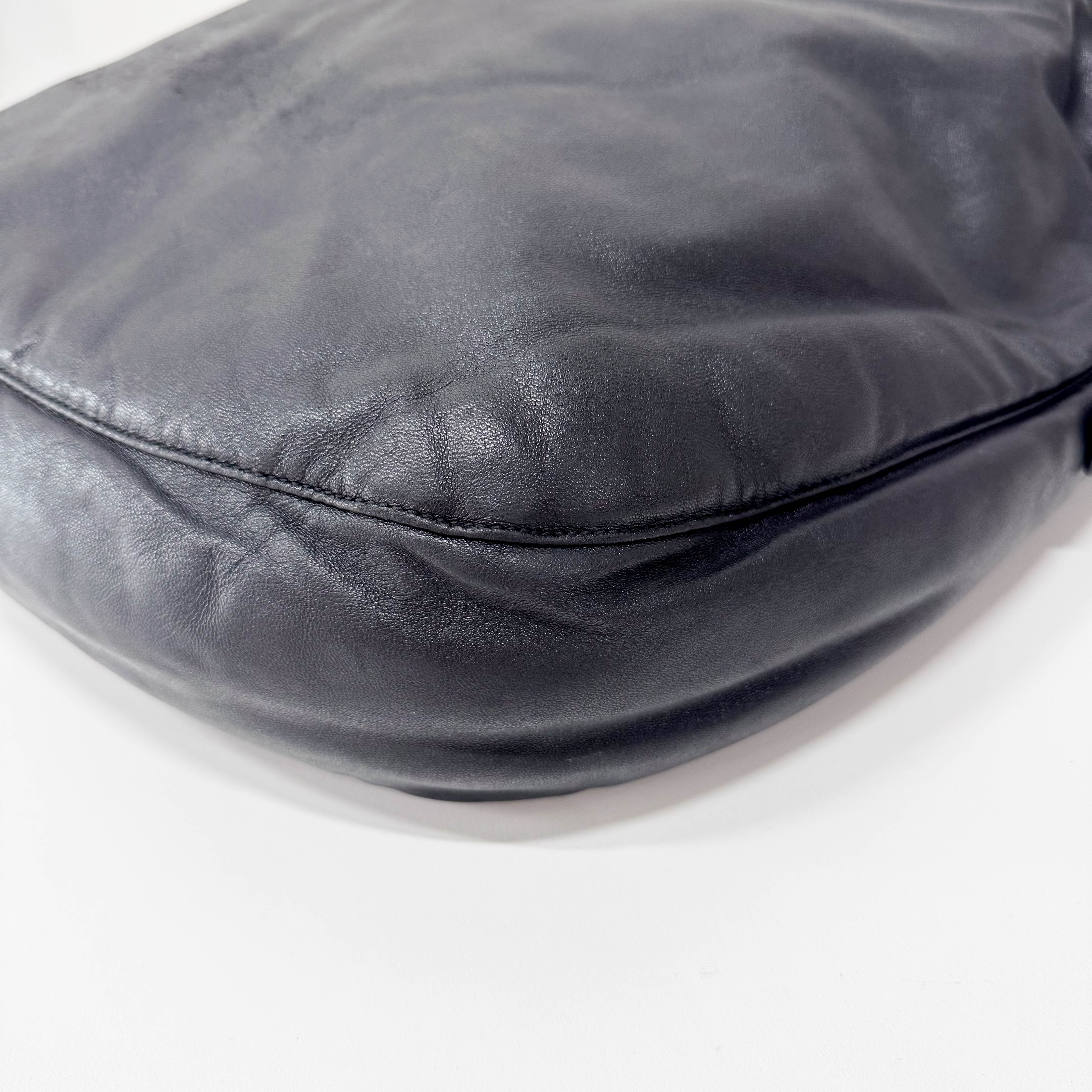 Black Leather Croc Tote Bag