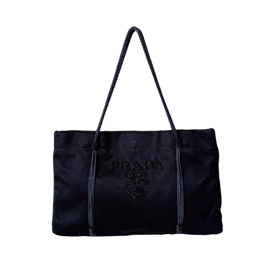 Black Satin Beaded Hand Bag