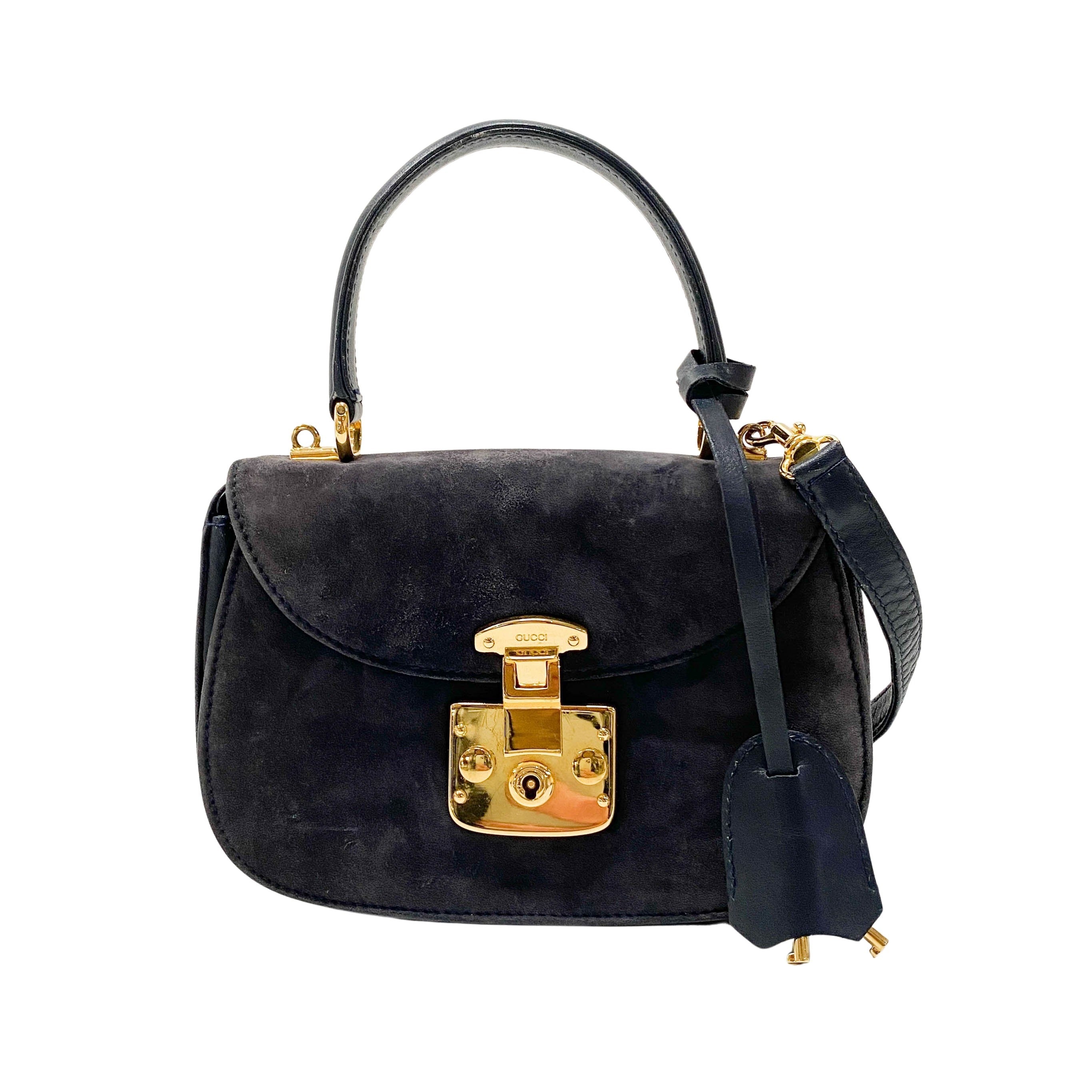 Lady Lock Navy Suede Shoulder Bag