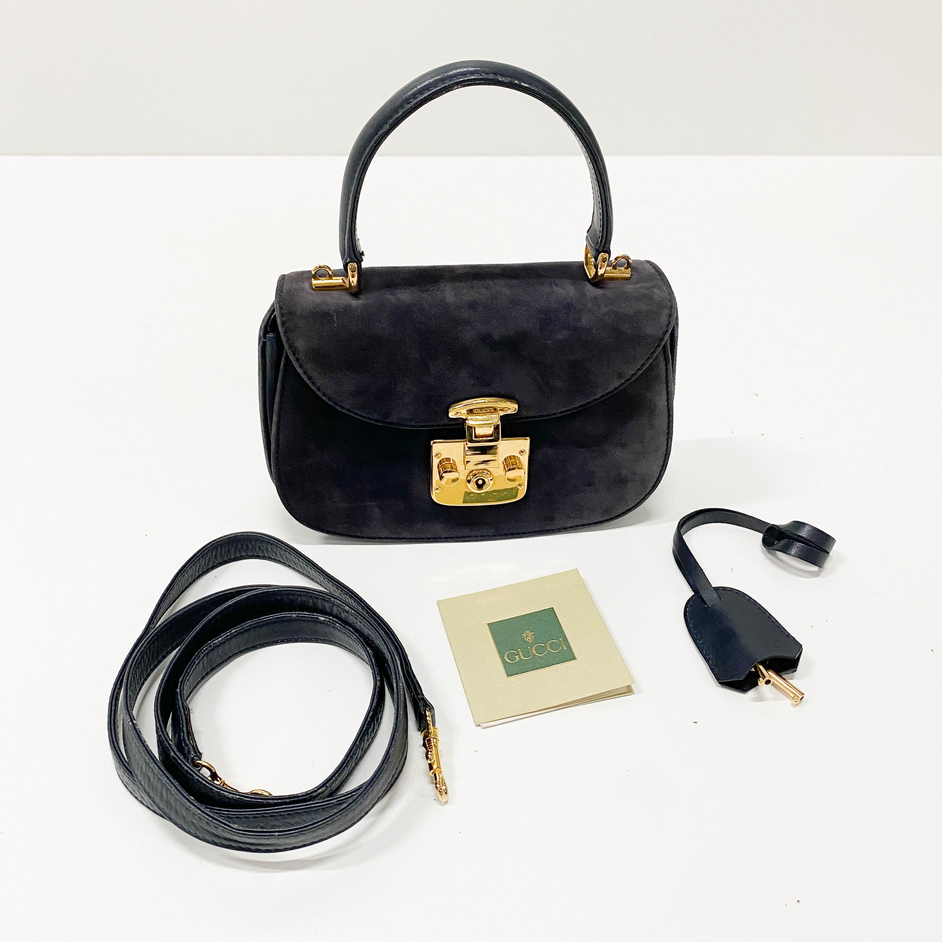 Lady Lock Navy Suede Shoulder Bag