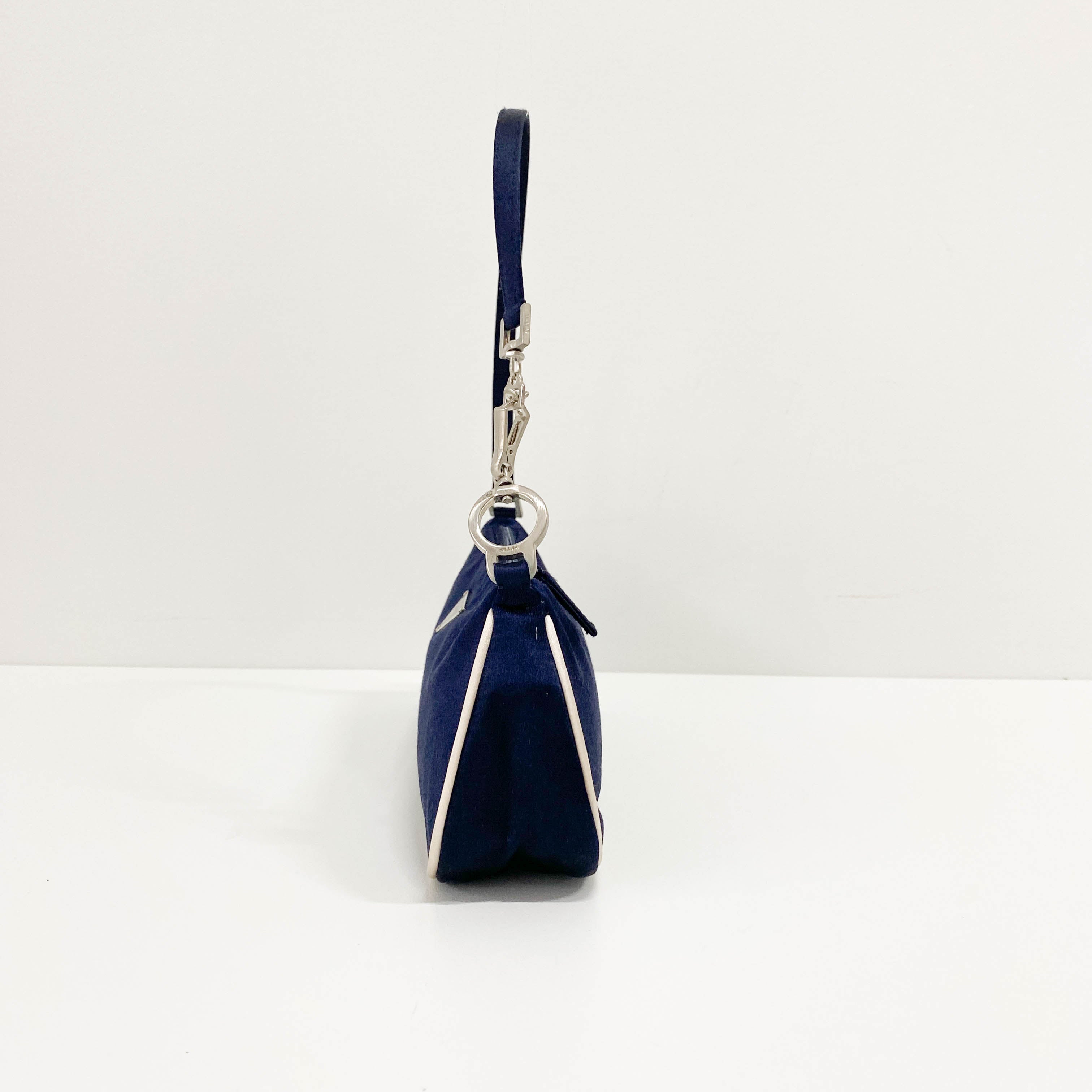Mini Navy Satin Shoulder Accessory Bag