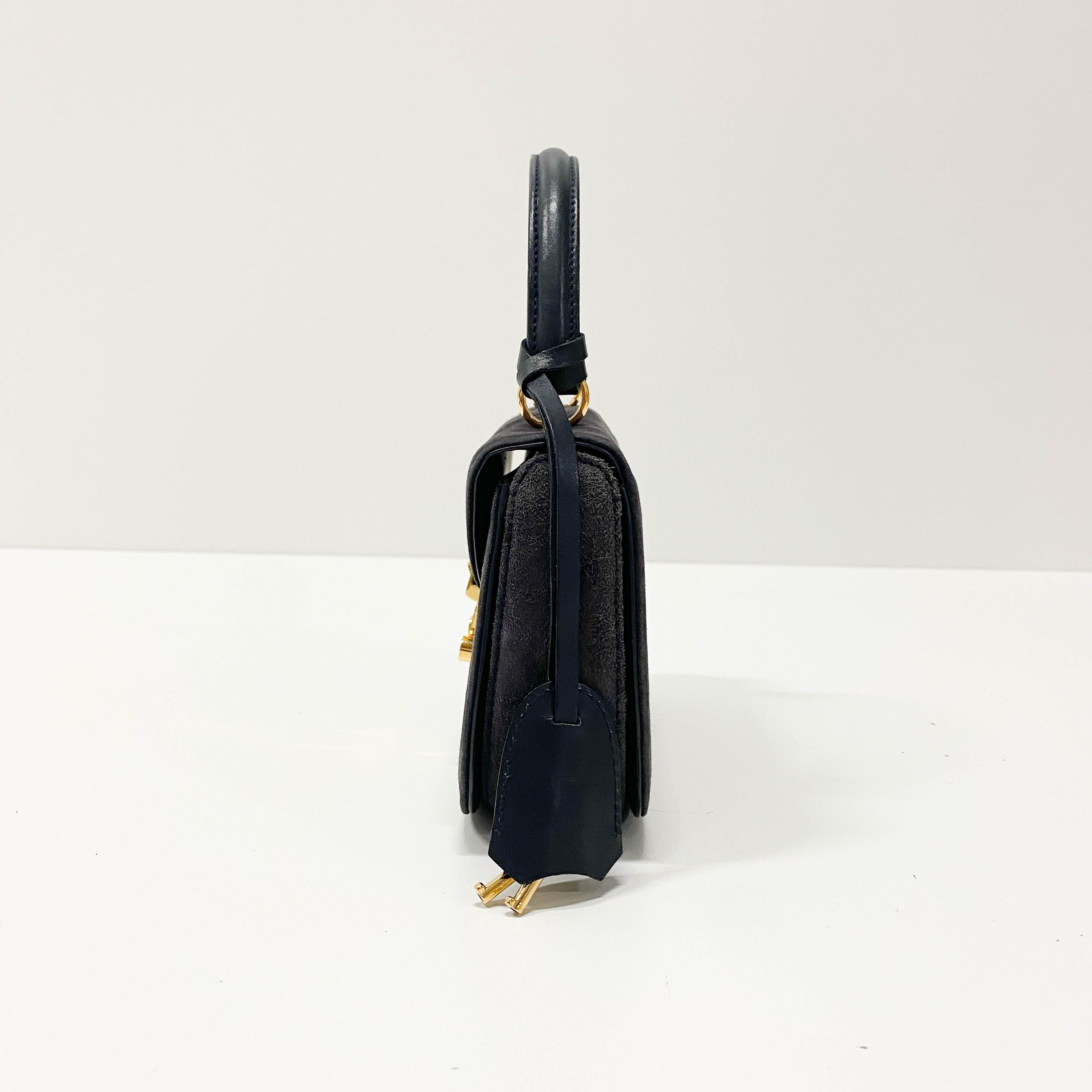 Lady Lock Navy Suede Shoulder Bag