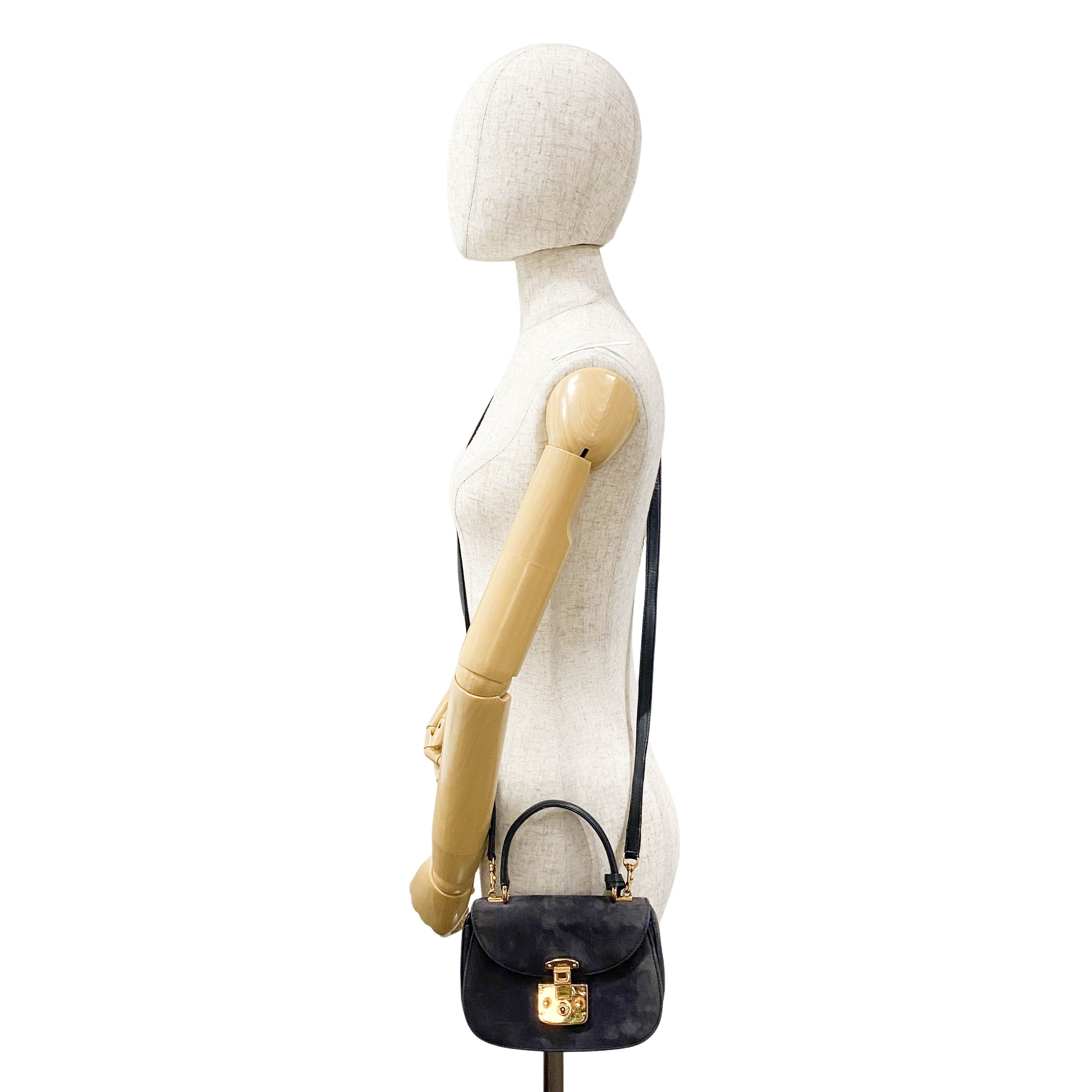 Lady Lock Navy Suede Shoulder Bag