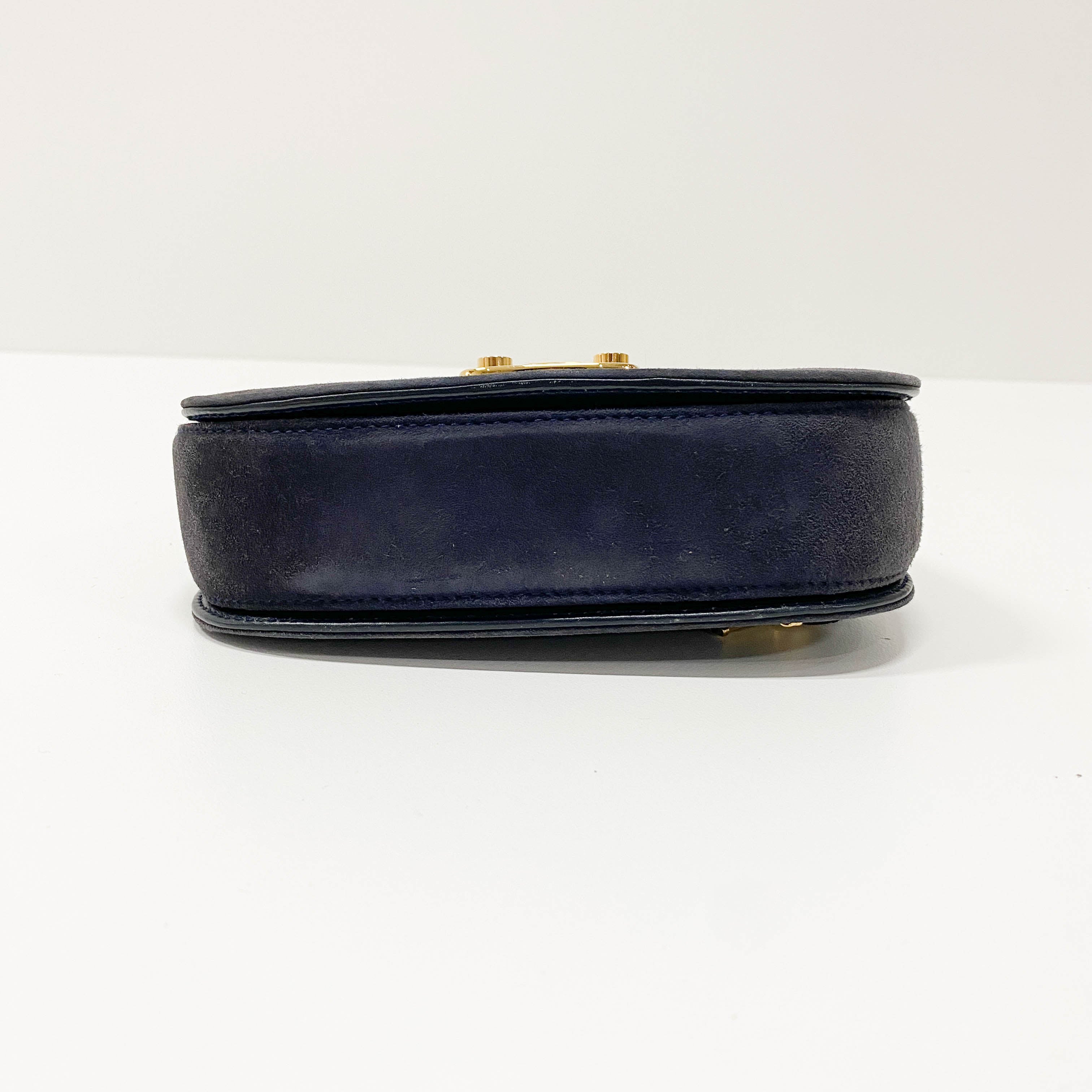Lady Lock Navy Suede Shoulder Bag