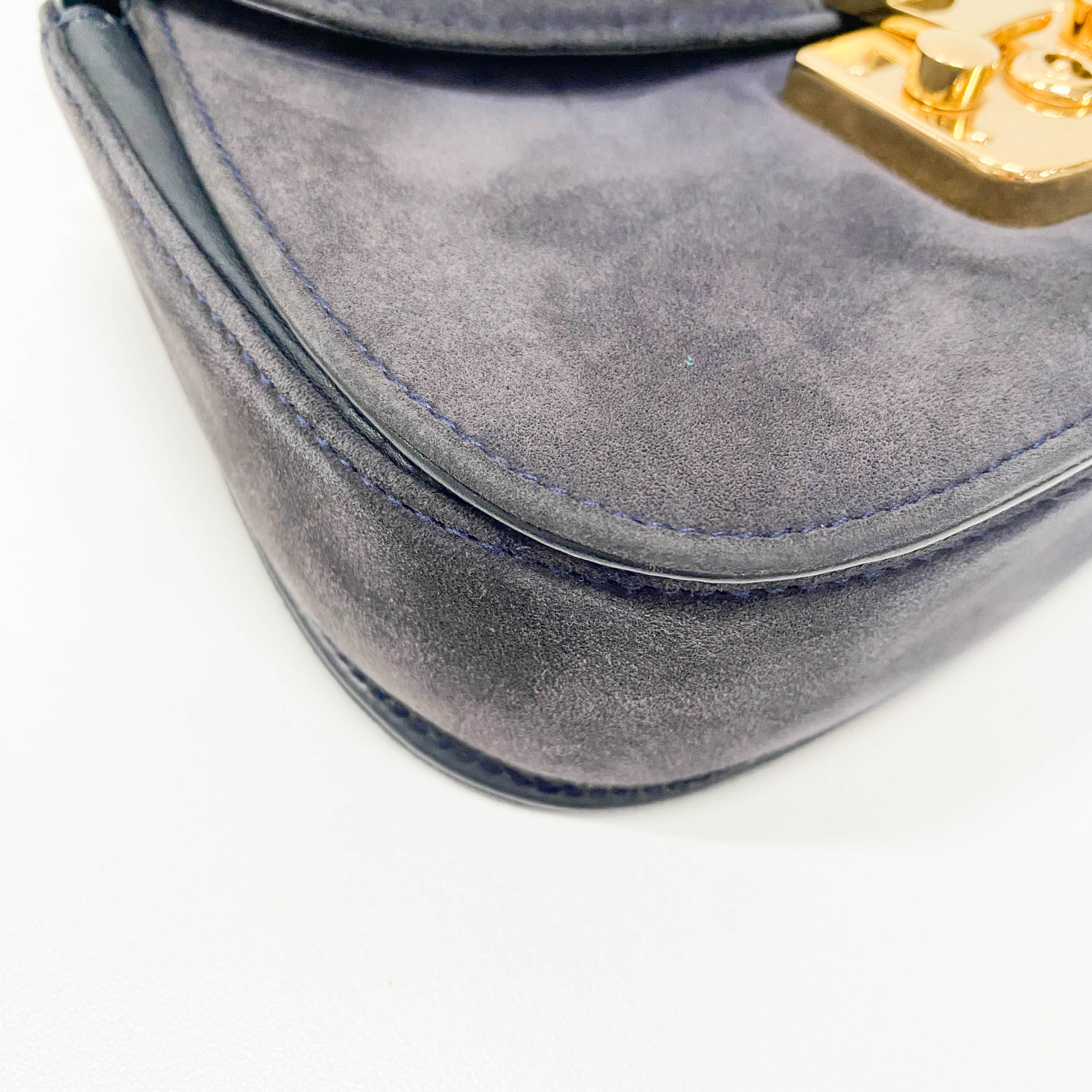 Lady Lock Navy Suede Shoulder Bag